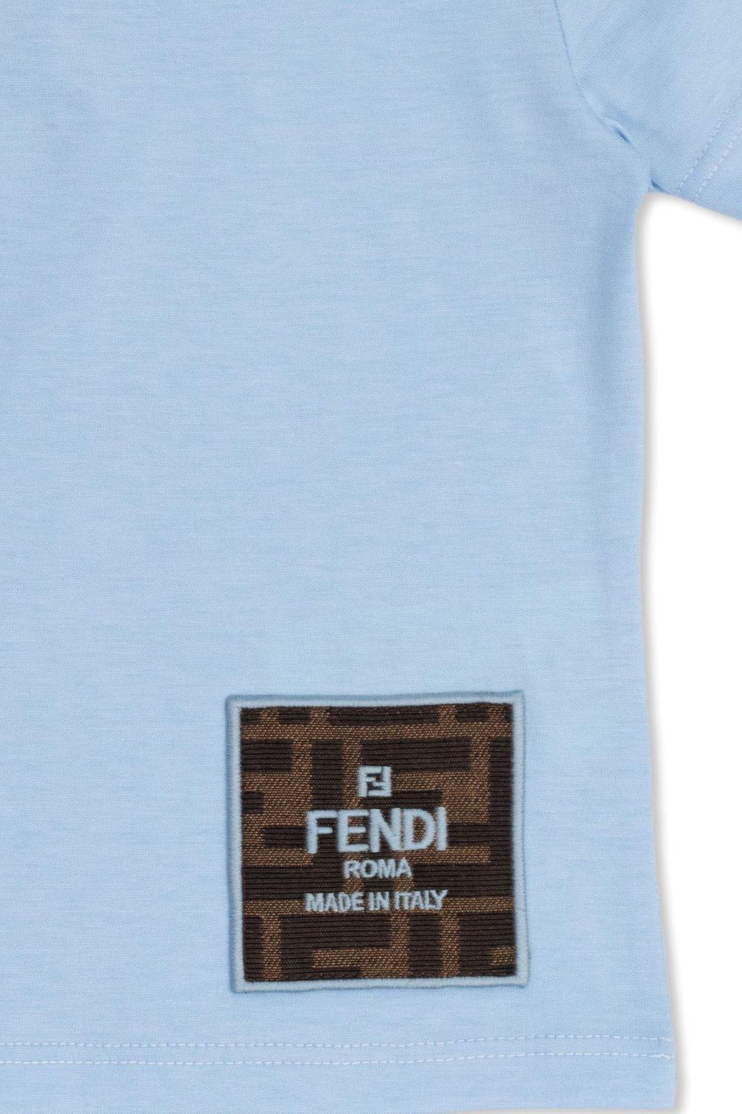 Shop Fendi Logo Patch Crewneck T-shirt In Azzurro