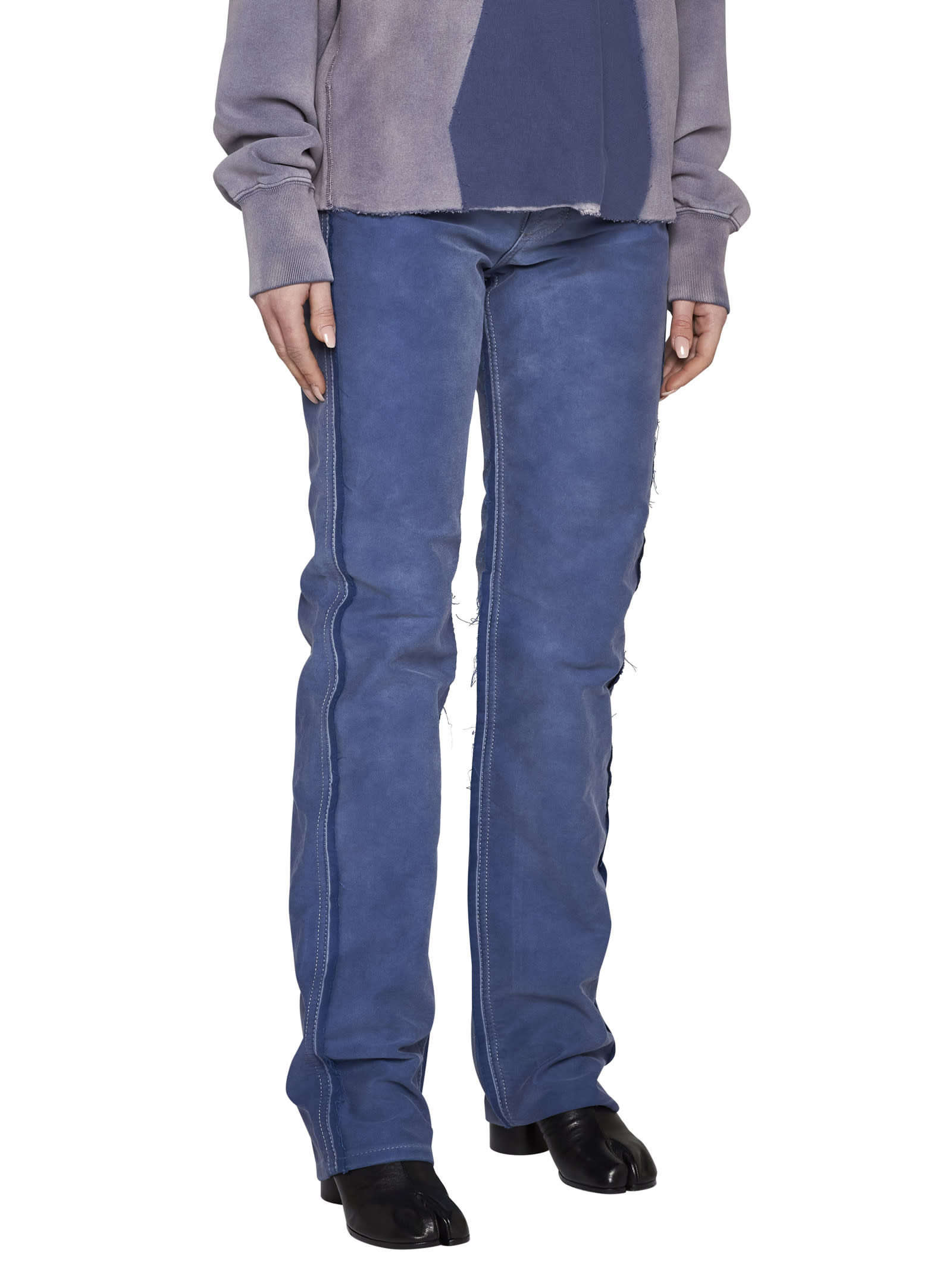 Maison Margiela Frayed-detail Straight-leg Jeans In Cobalt Blue