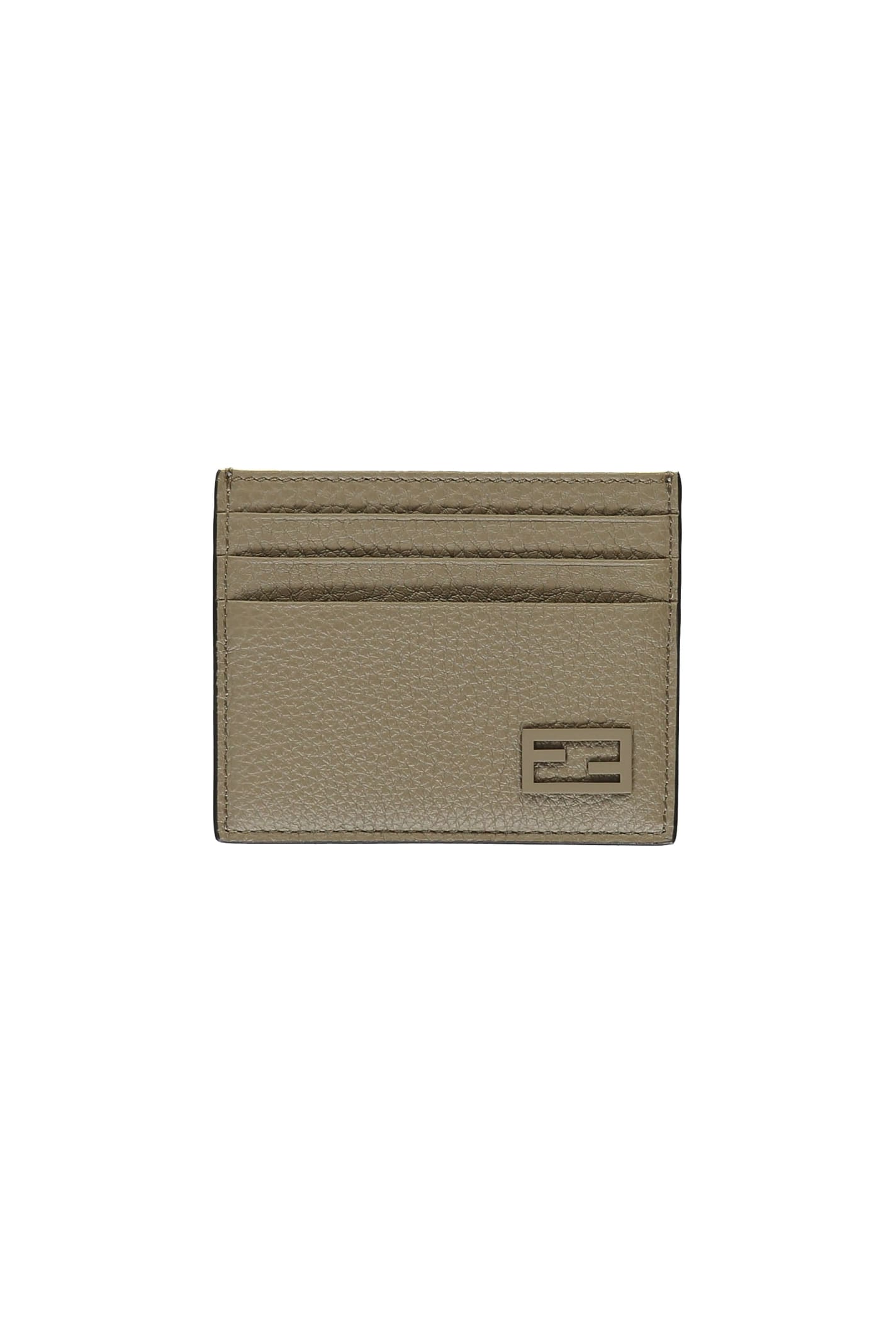Fendi Leather Card Holder In Brown