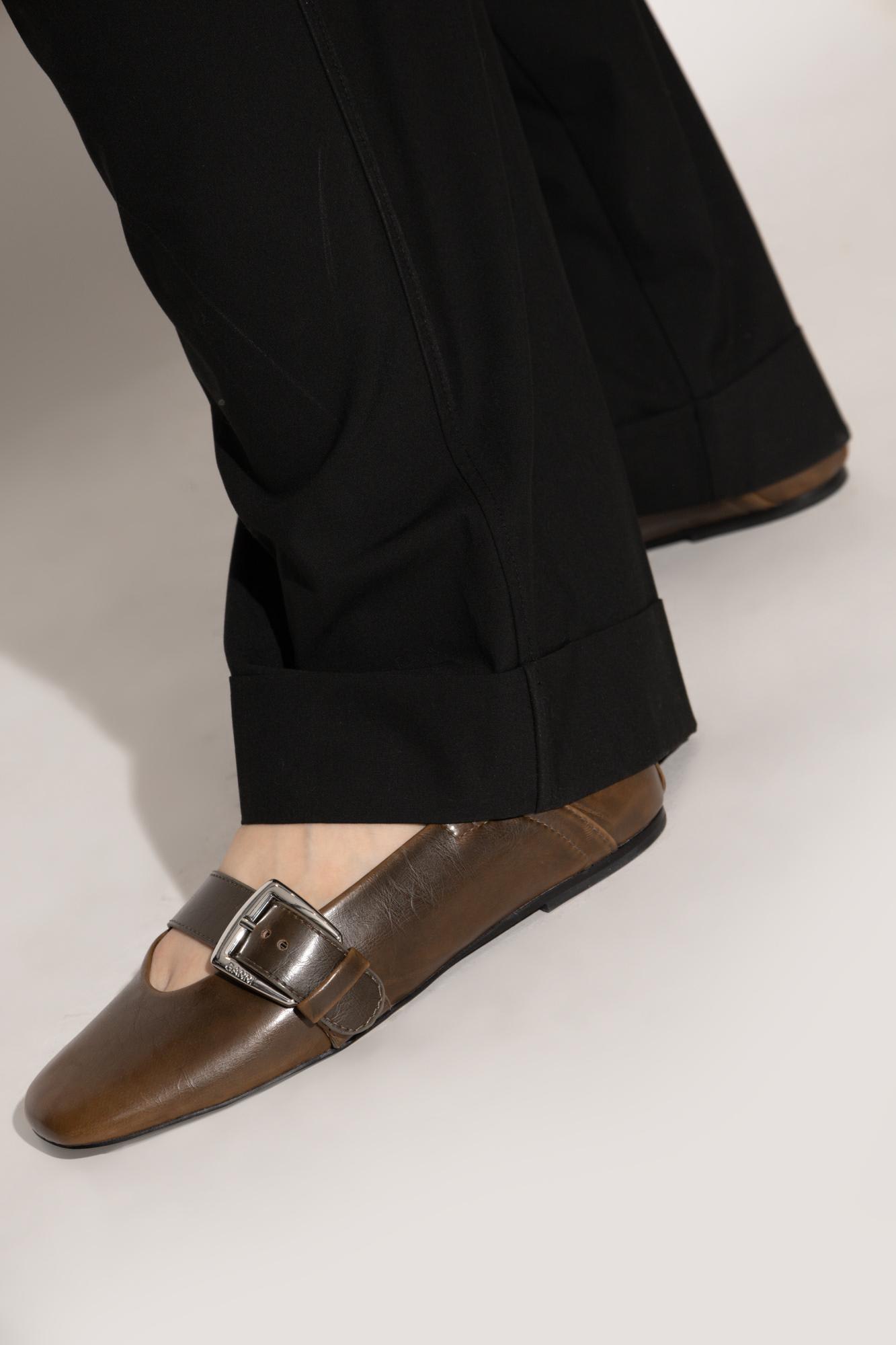Ganni Ballet Flats With Buckles In Brown