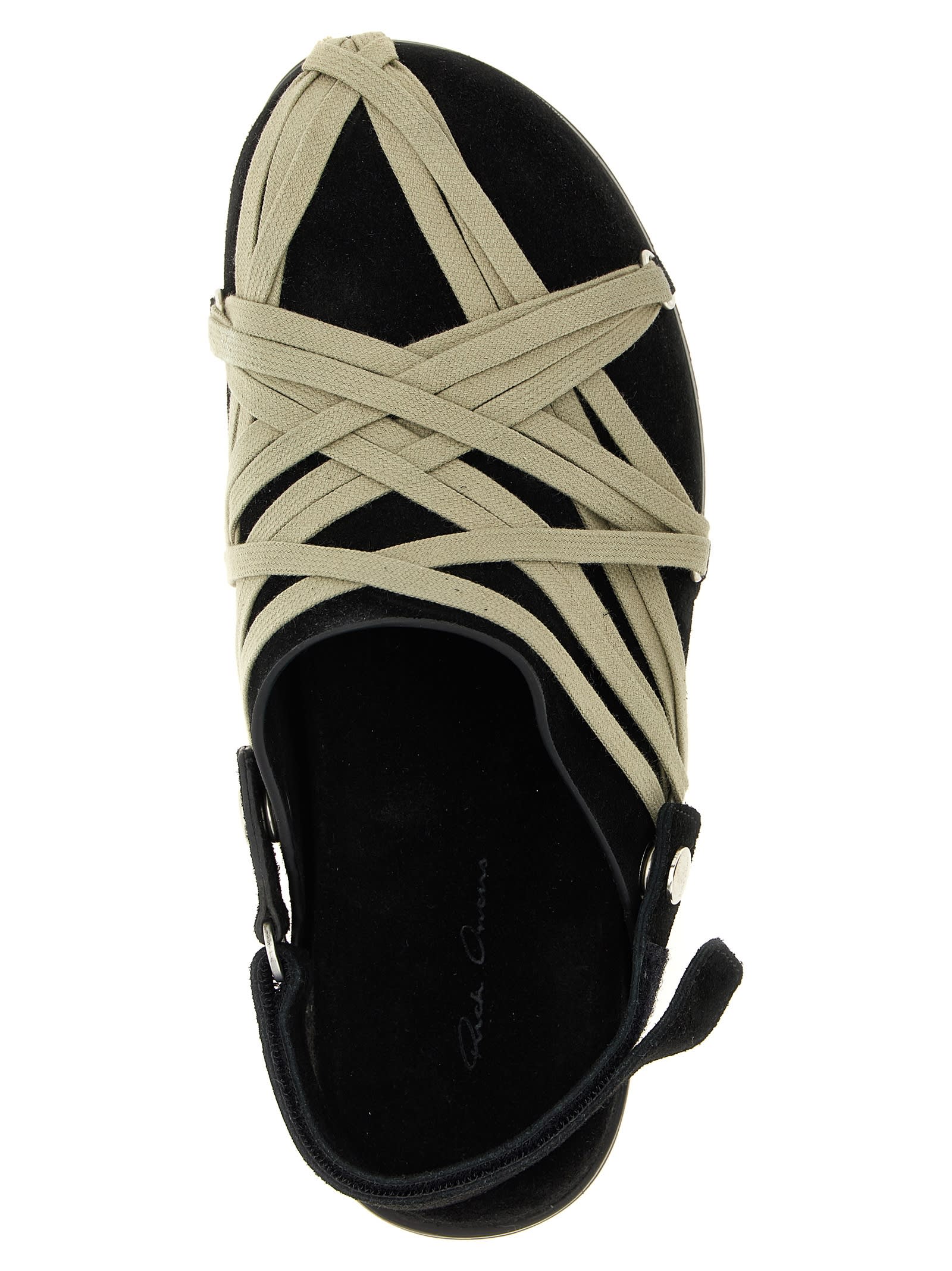 Rick Owens Granola Crisscross Straps Mule Sandals In Black