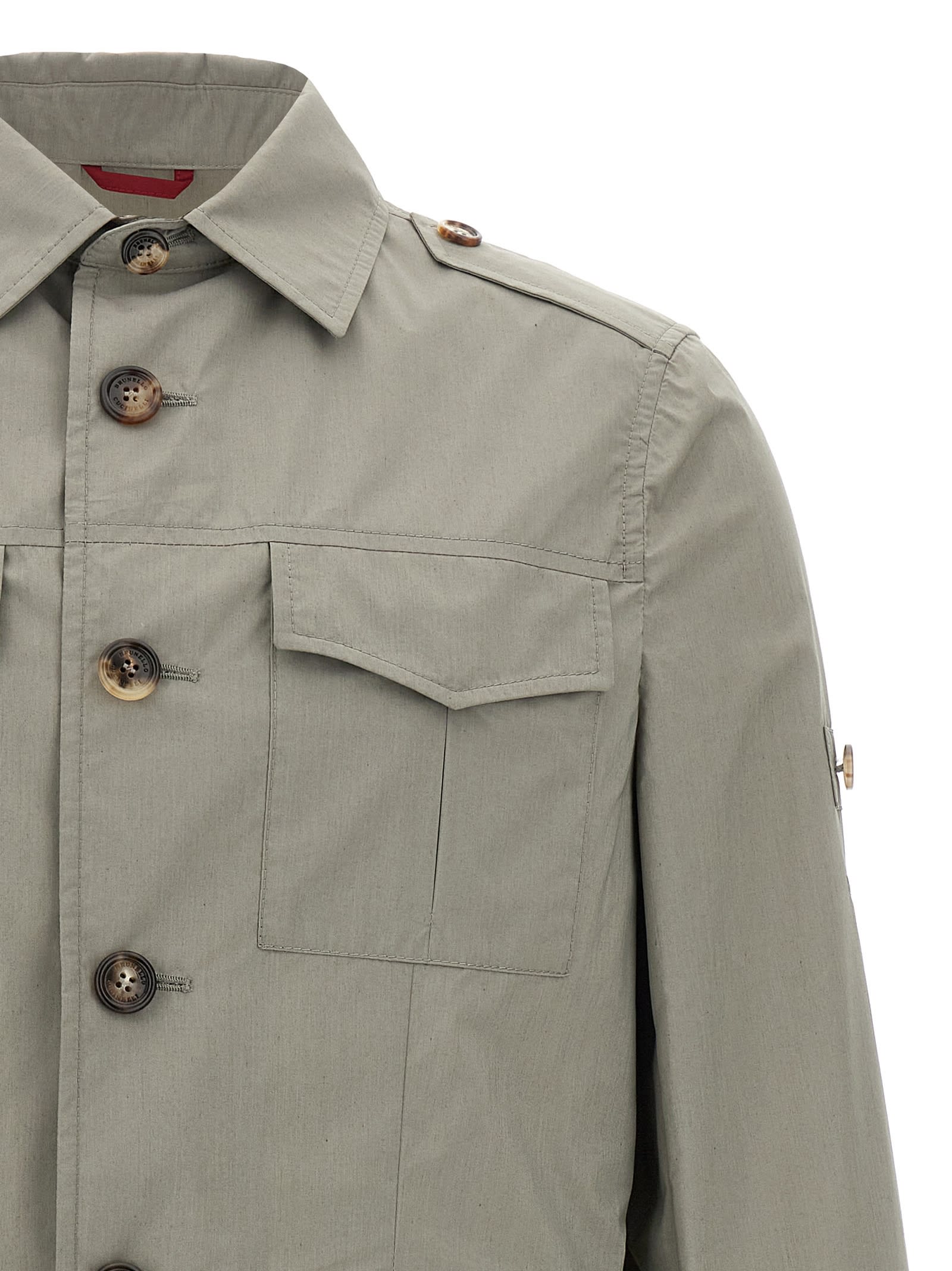 Brunello Cucinelli Waterproof Beige Techno Cotton Jacket In Green