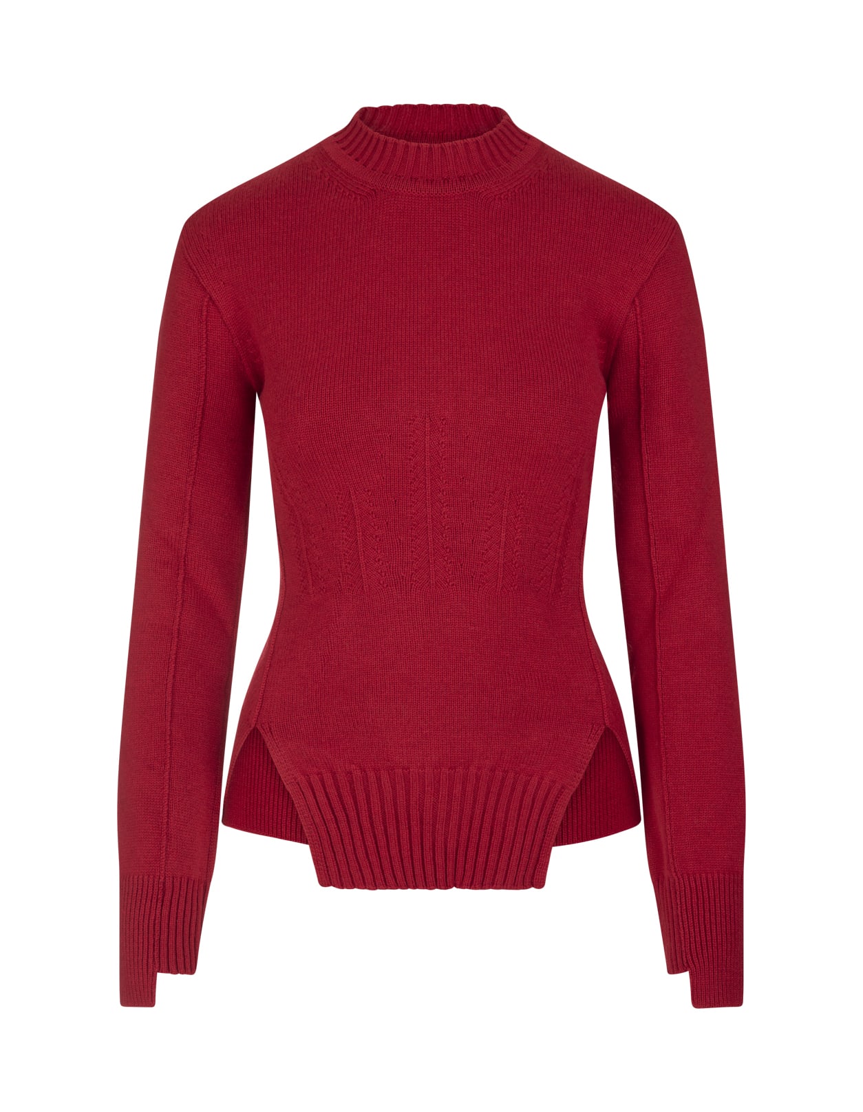 Alexander McQueen Woman Red Cashmere Sweater With Corset Stitching