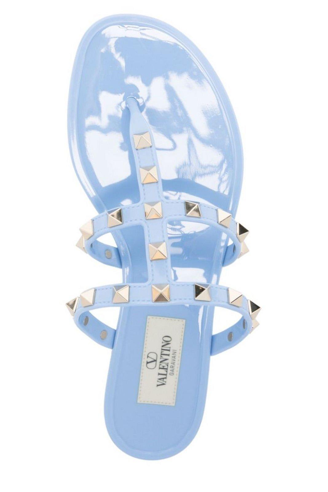 Shop Valentino Garavani Rockstud Open Toe Flat Sandals In Clear Blue