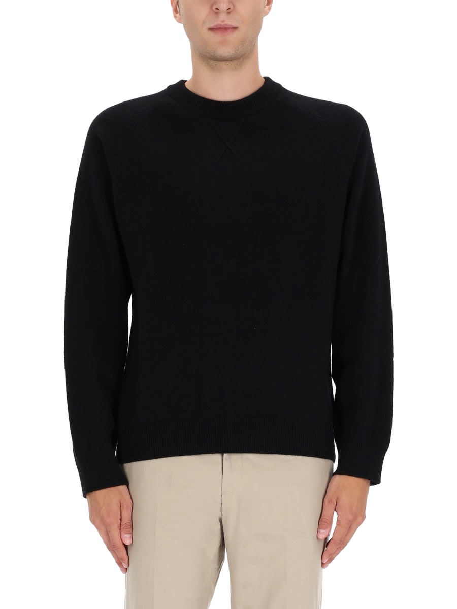 Ps By Paul Smith Classic Crew Neck Black Merino Wool Sweater In Black