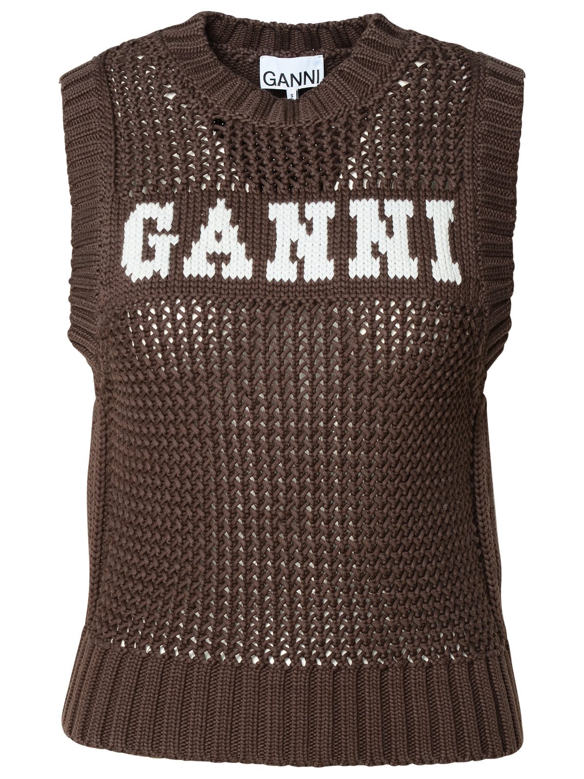 Shop Ganni Brown Cotton Blend Vest In Dark