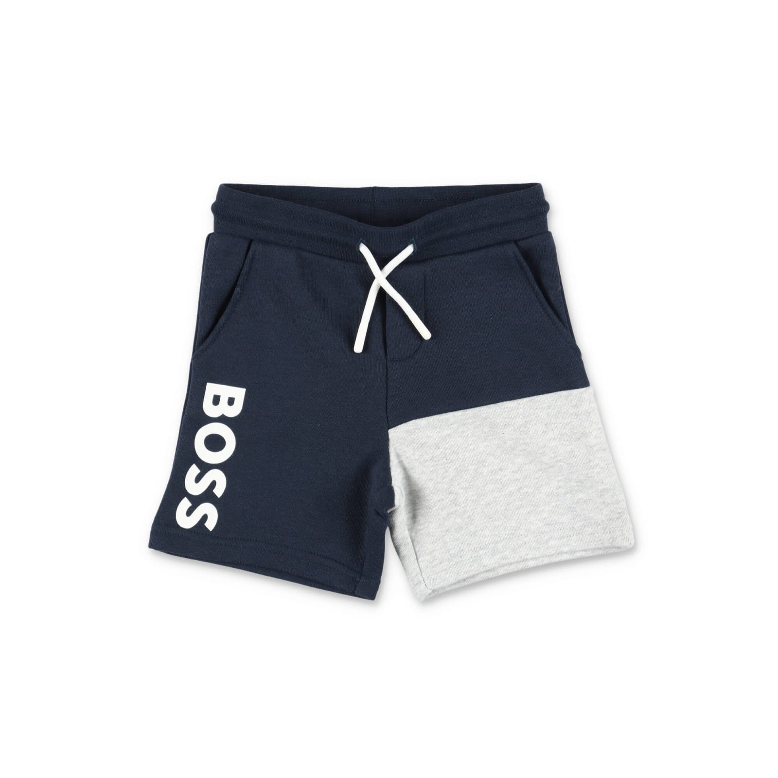 HUGO BOSS HUGO BOSS SHORTS BLU CON PANNELLI A CONTRASTO IN FELPA DI MISTO COTONE BABY BOY