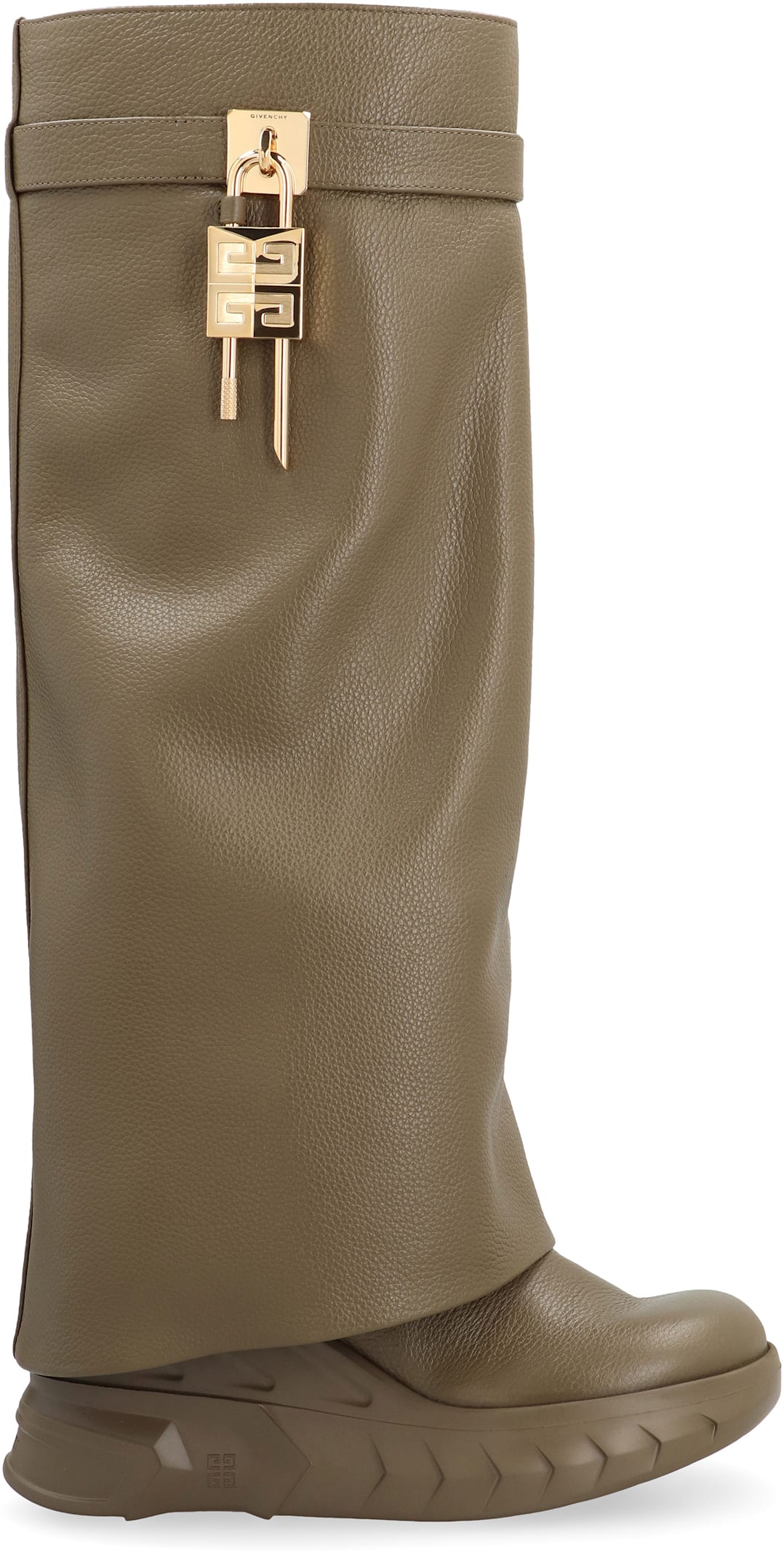 Givenchy Shark Lock Biker Boots In Grained Leather In Green