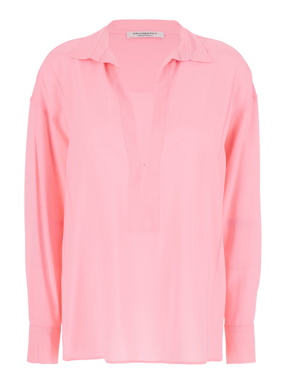 Shop Philosophy Di Lorenzo Serafini Pink Shirt With Open Collar And V Neck In Stretch Viscose Woman