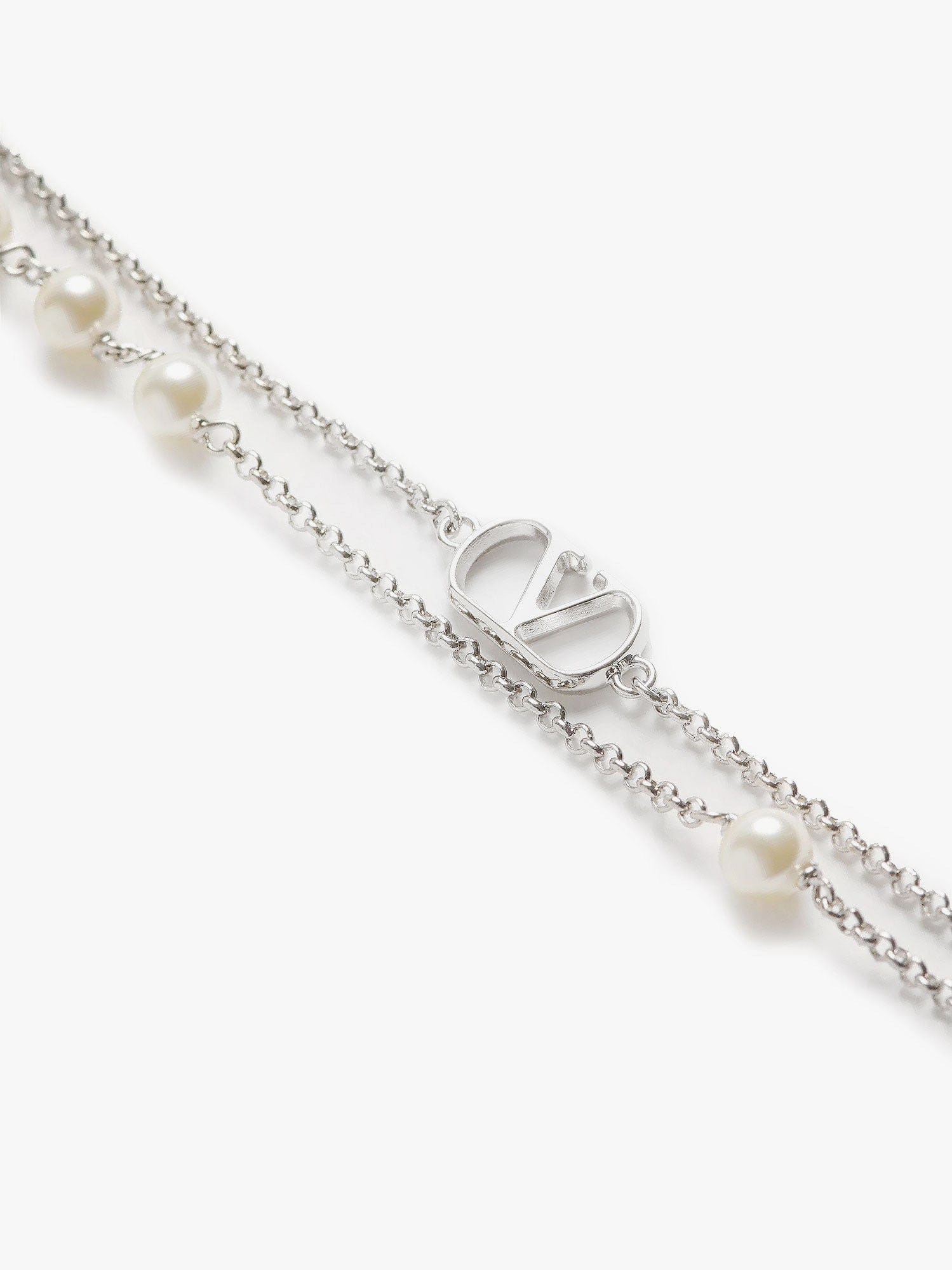 Valentino Vlogo Signature Metal Necklace With Pearls In Silver