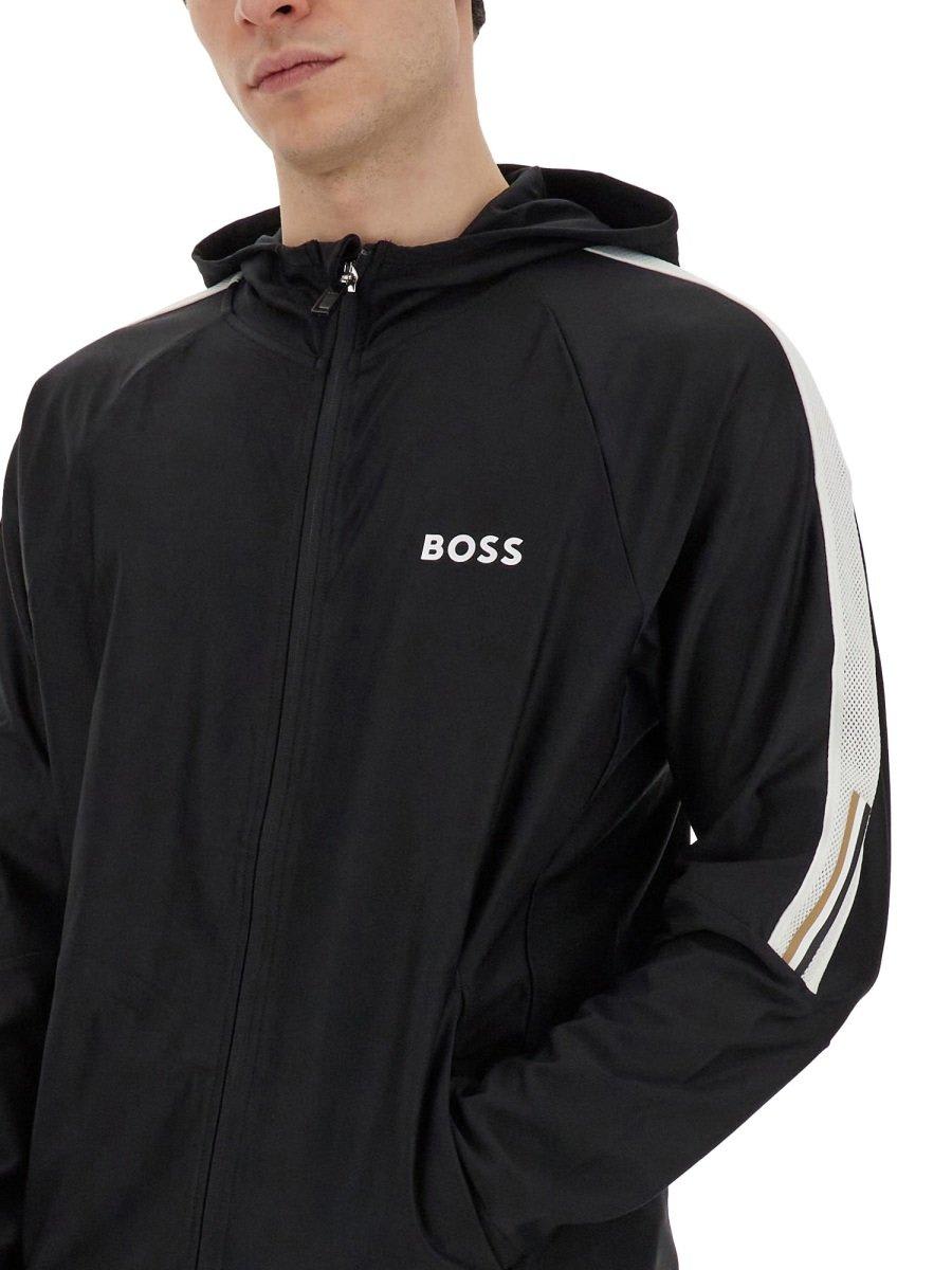 Shop Hugo Boss X Matteo Berrettini Signature-strip Artwork Hoodie In Black