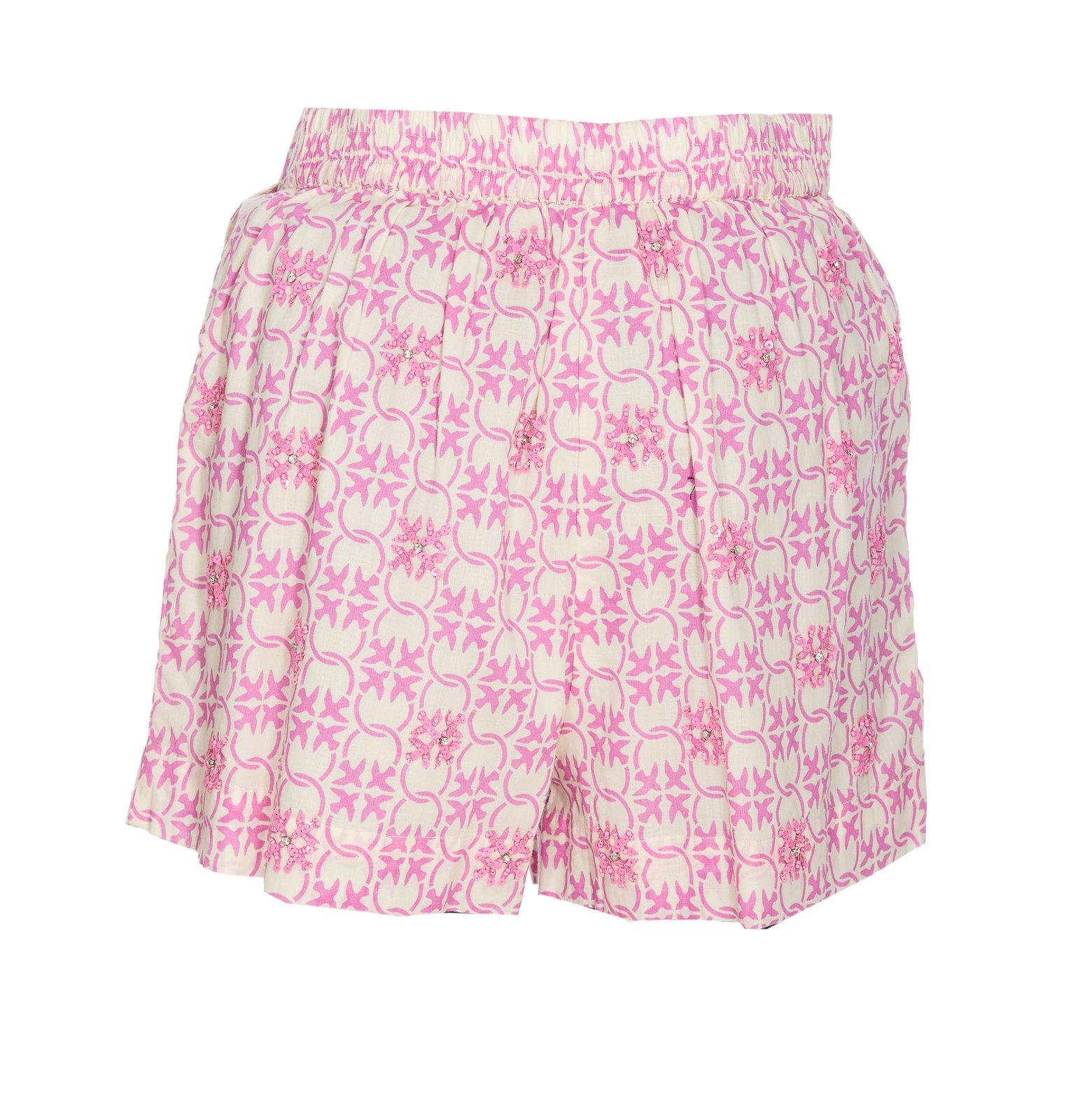 Shop Pinko Allover Logo Printed Embellished Shorts