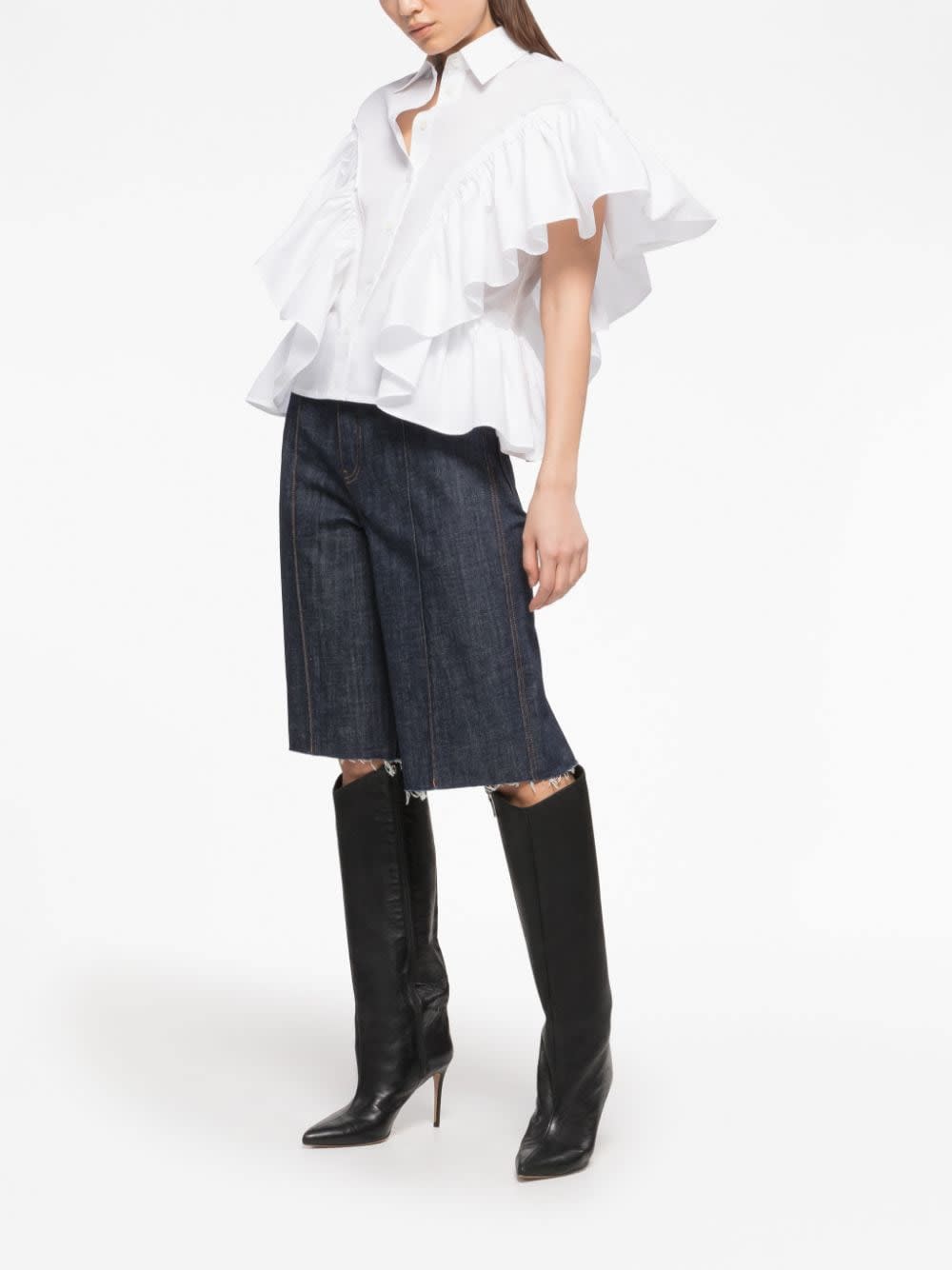 Az Factory Ruffled Sleeves Cotton Shirt In White