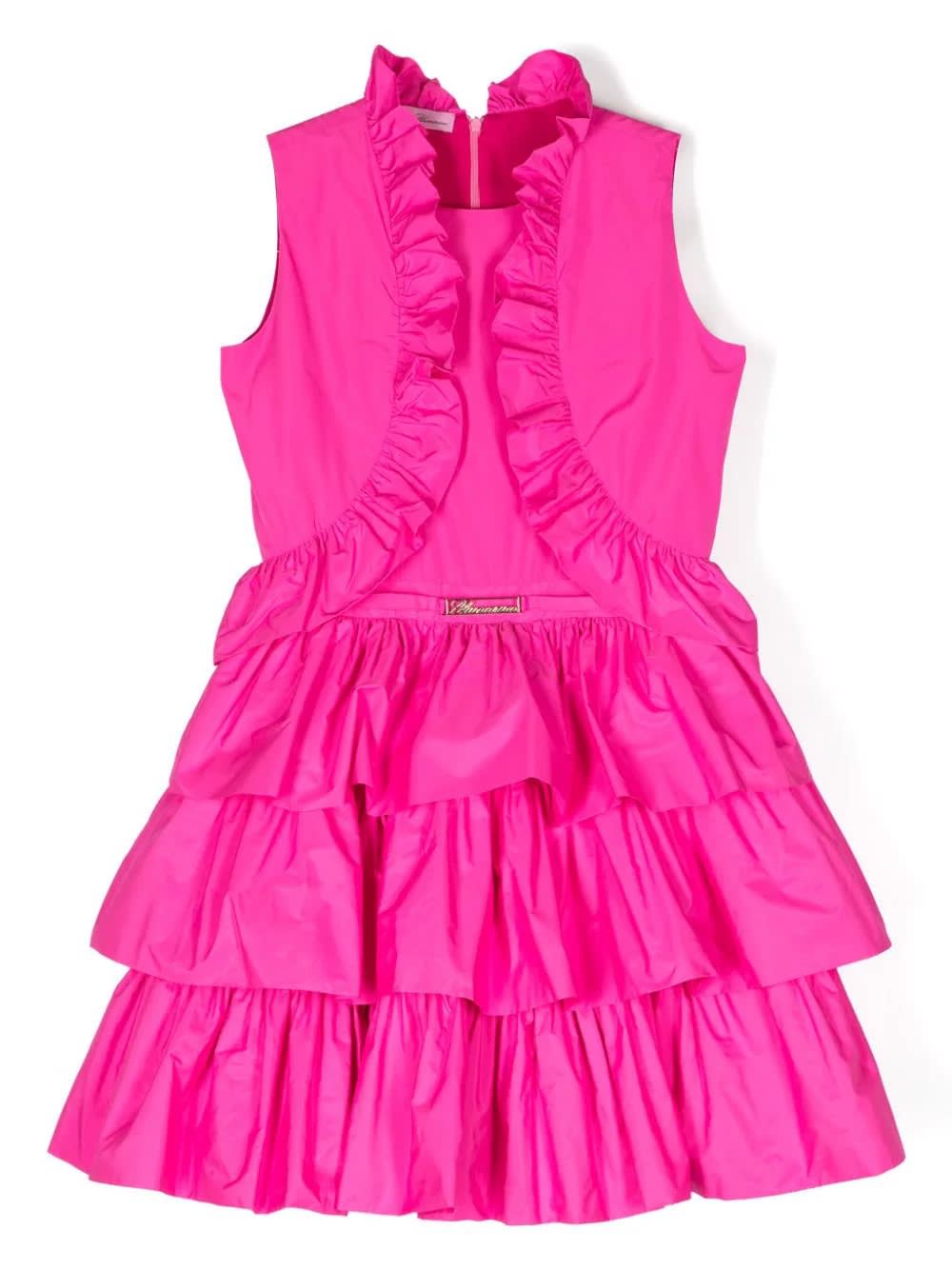Shop Miss Blumarine Fuchsia Dress With Ruches And Flounces In Pink