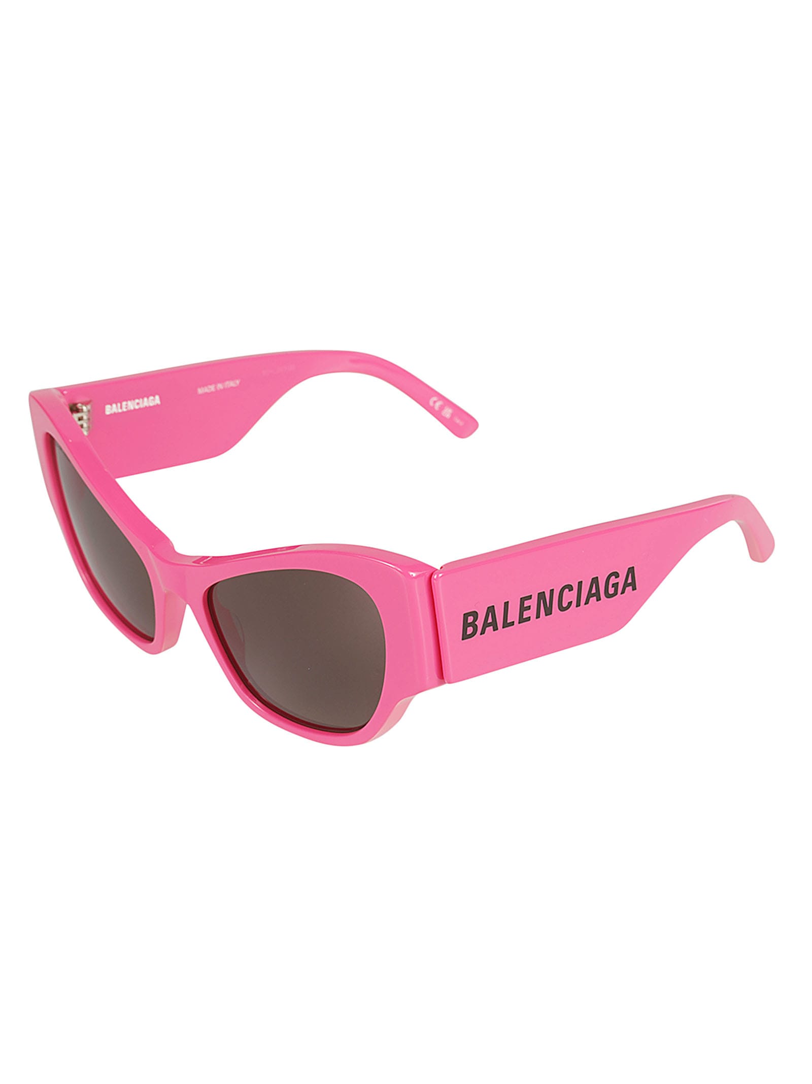 Shop Balenciaga Logo Sided Sunglasses In Fuchsia/grey