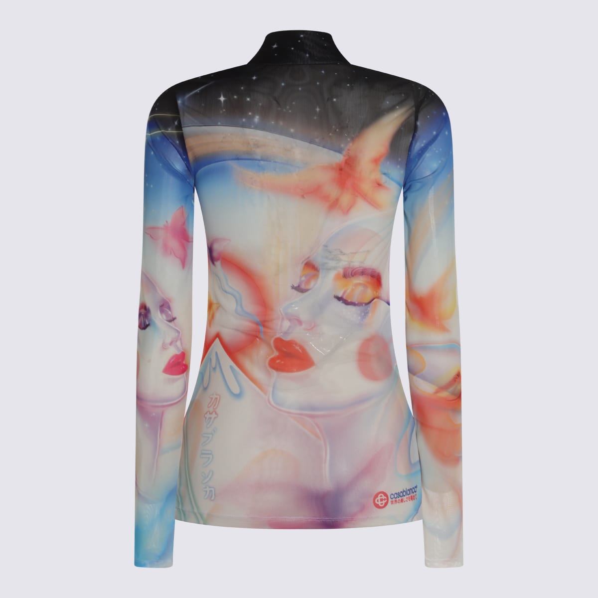 Casablanca Artistic Sleeve Print With Sheer High Neck In Blue