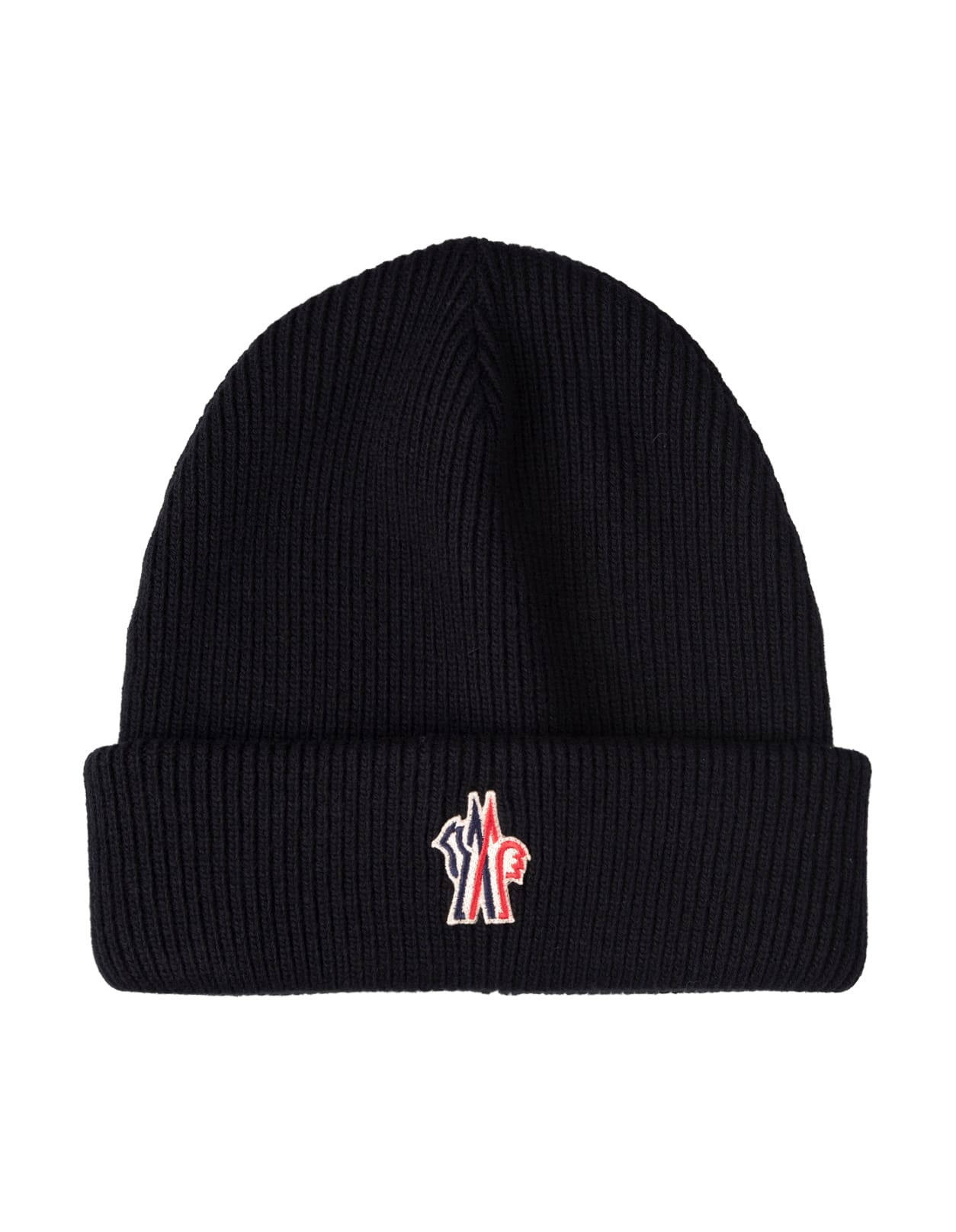 Shop Moncler Black Wool Beanie With Logo Patch