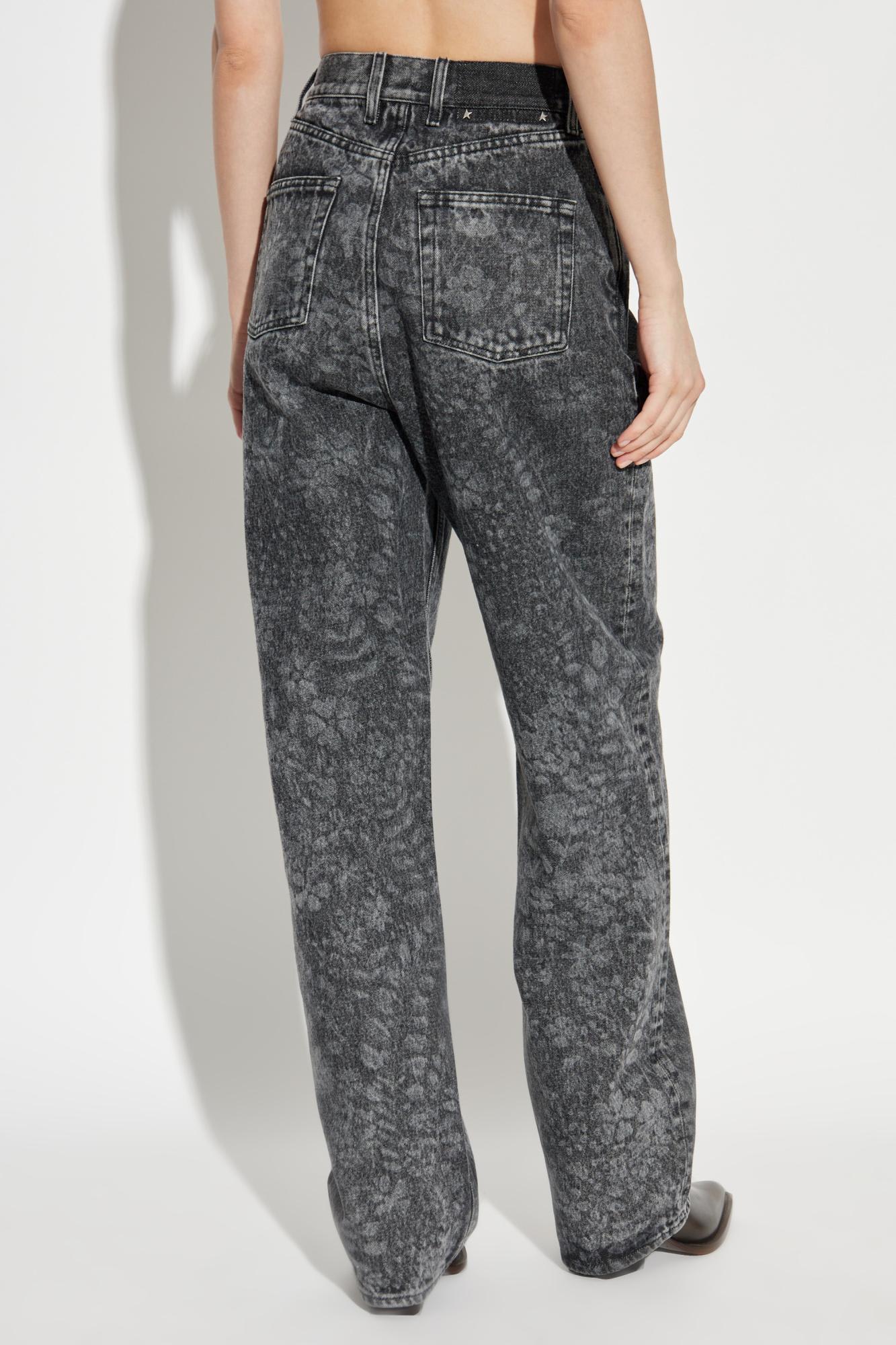 Golden Goose Straight Jeans With Floral Motif In Gray