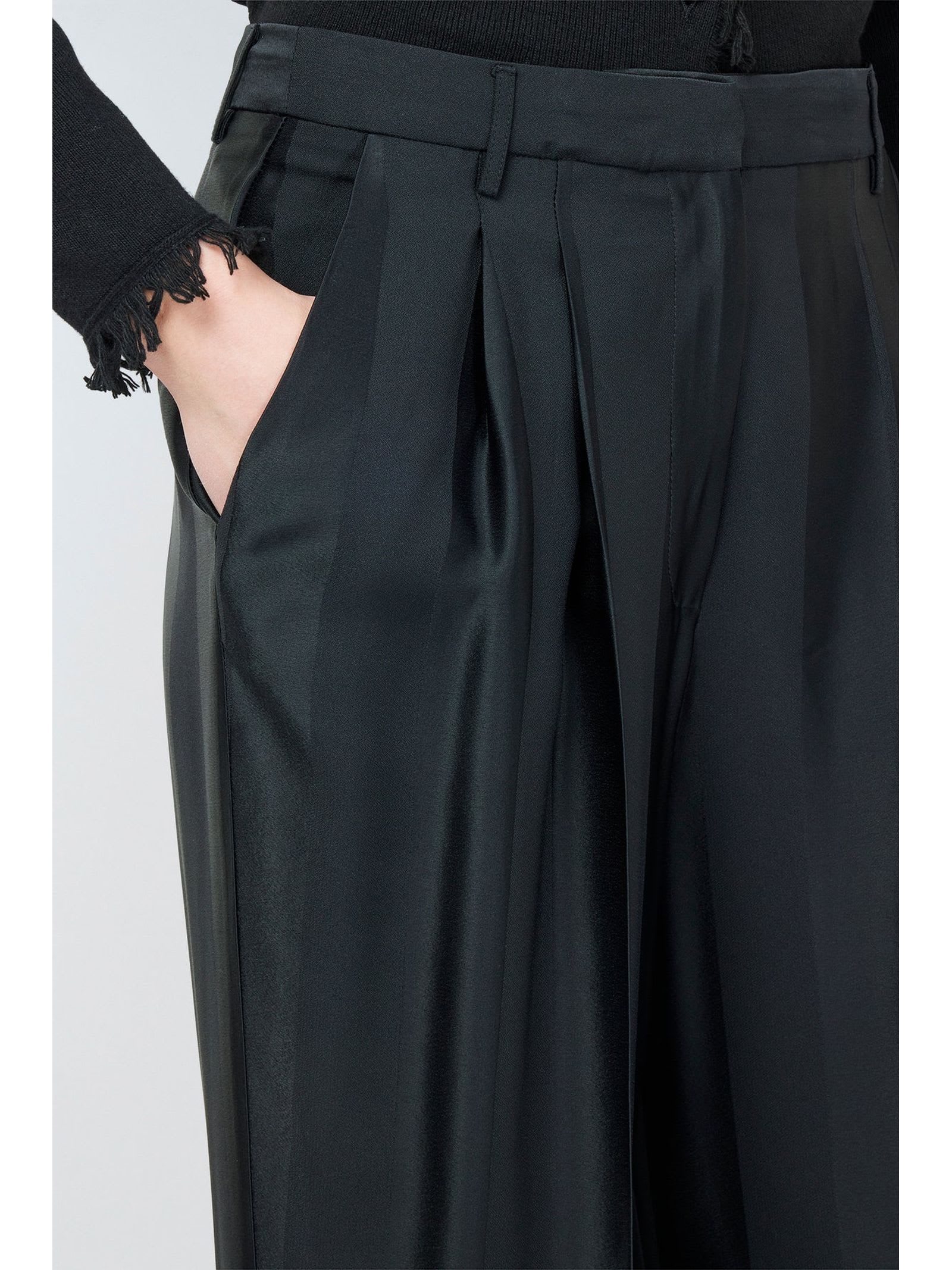 Shop Semicouture Barré Envers Satin Cady Palazzo Trousers In Black