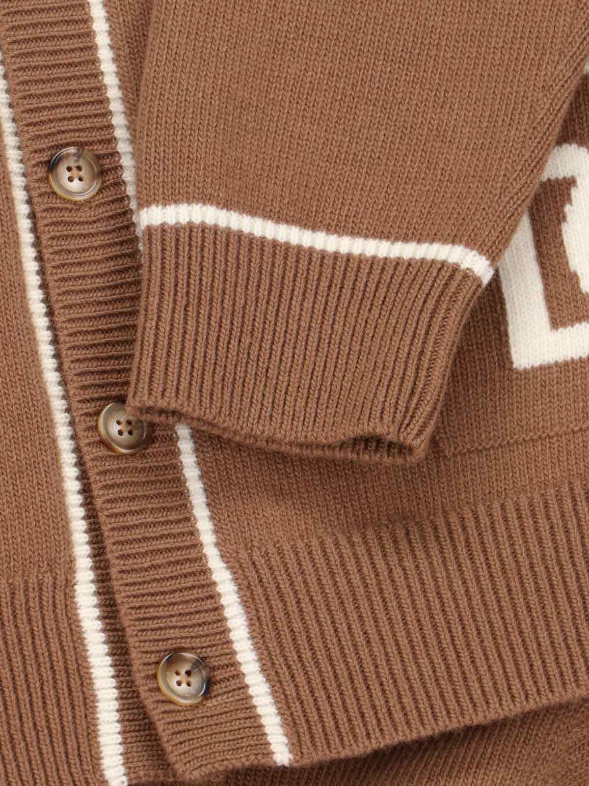 Dolce & Gabbana Crewneck Sweater With Ribbed Cuffs And Pockets In Brown
