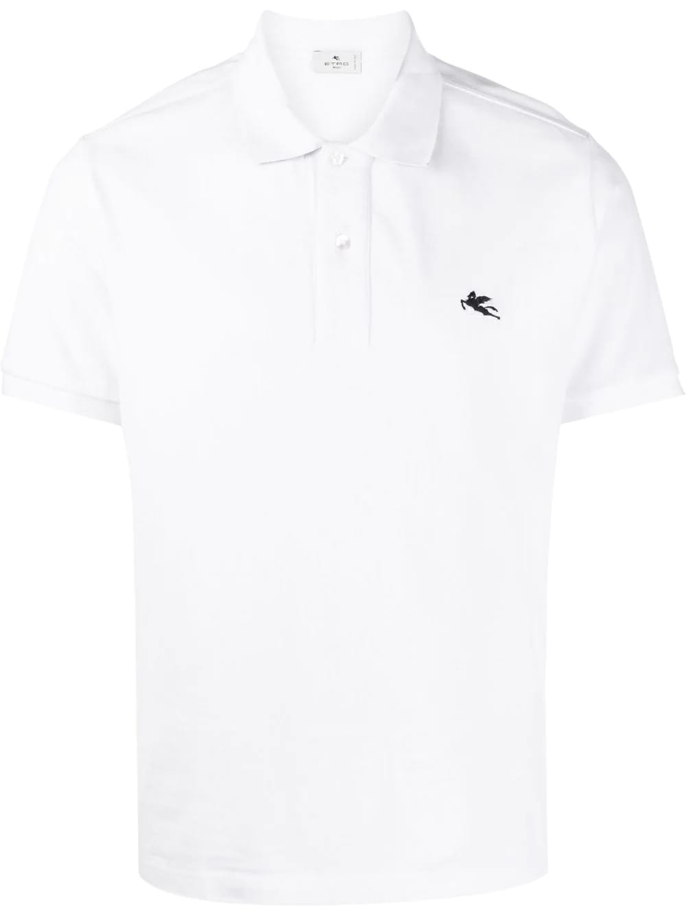 Etro Man Short Sleeve Polo Shirt In White Piquet With Black Pegasus Embroidery