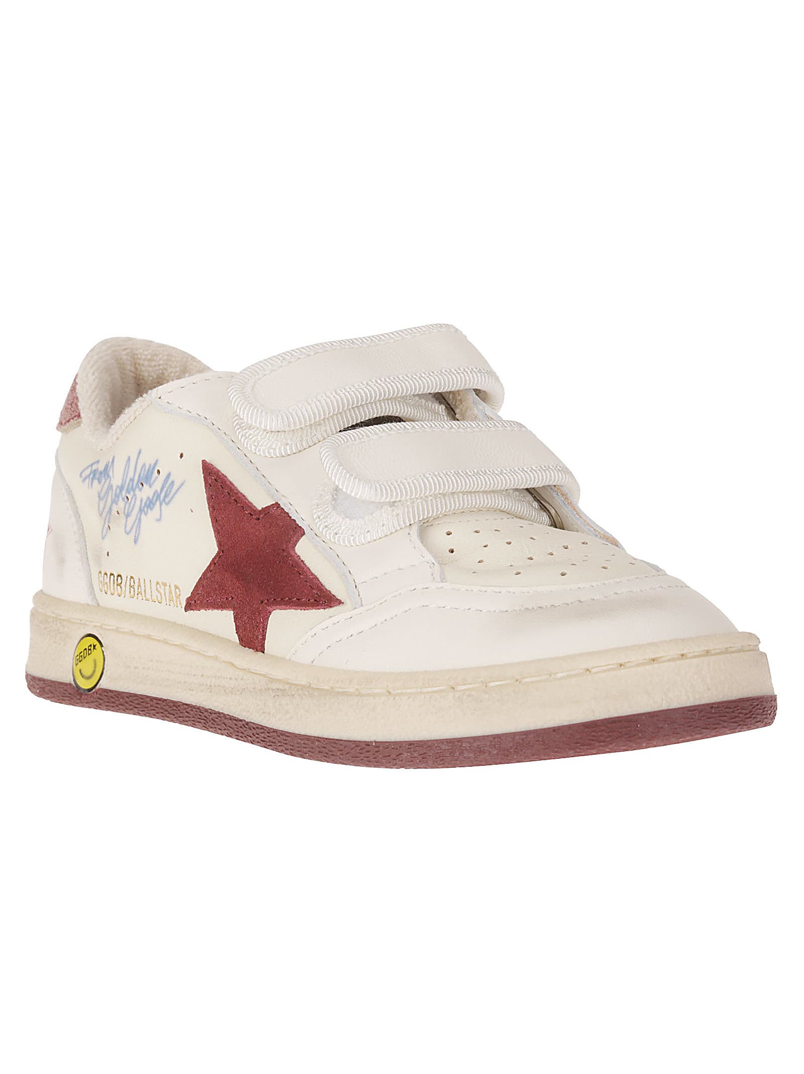 Shop Golden Goose Ballstar Strap Nappa Upper Toe And Spur Suede S In Beige/pomegranade/white/red
