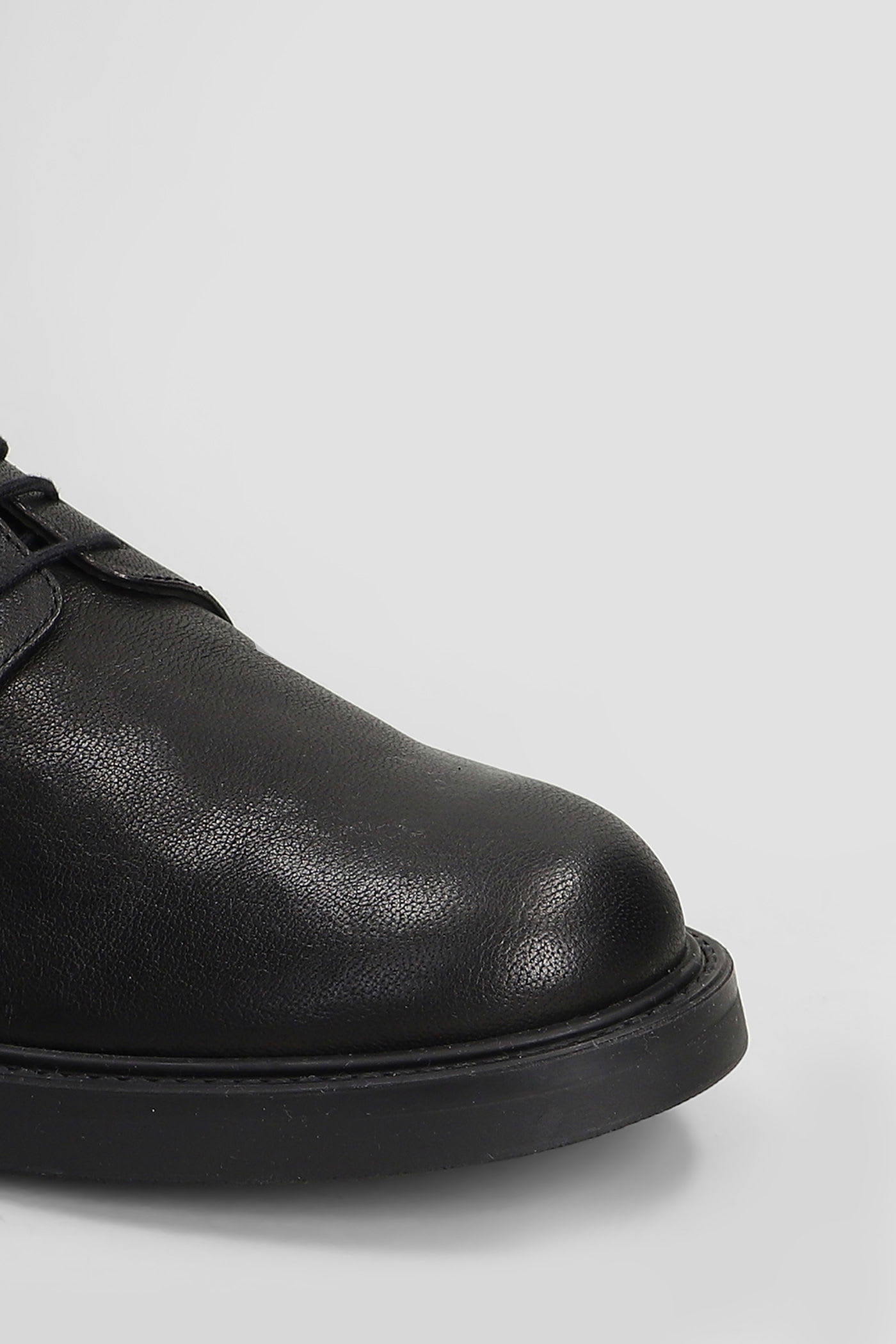 Common Projects Officers Derby Lace Up Shoes In Black Leather In Black