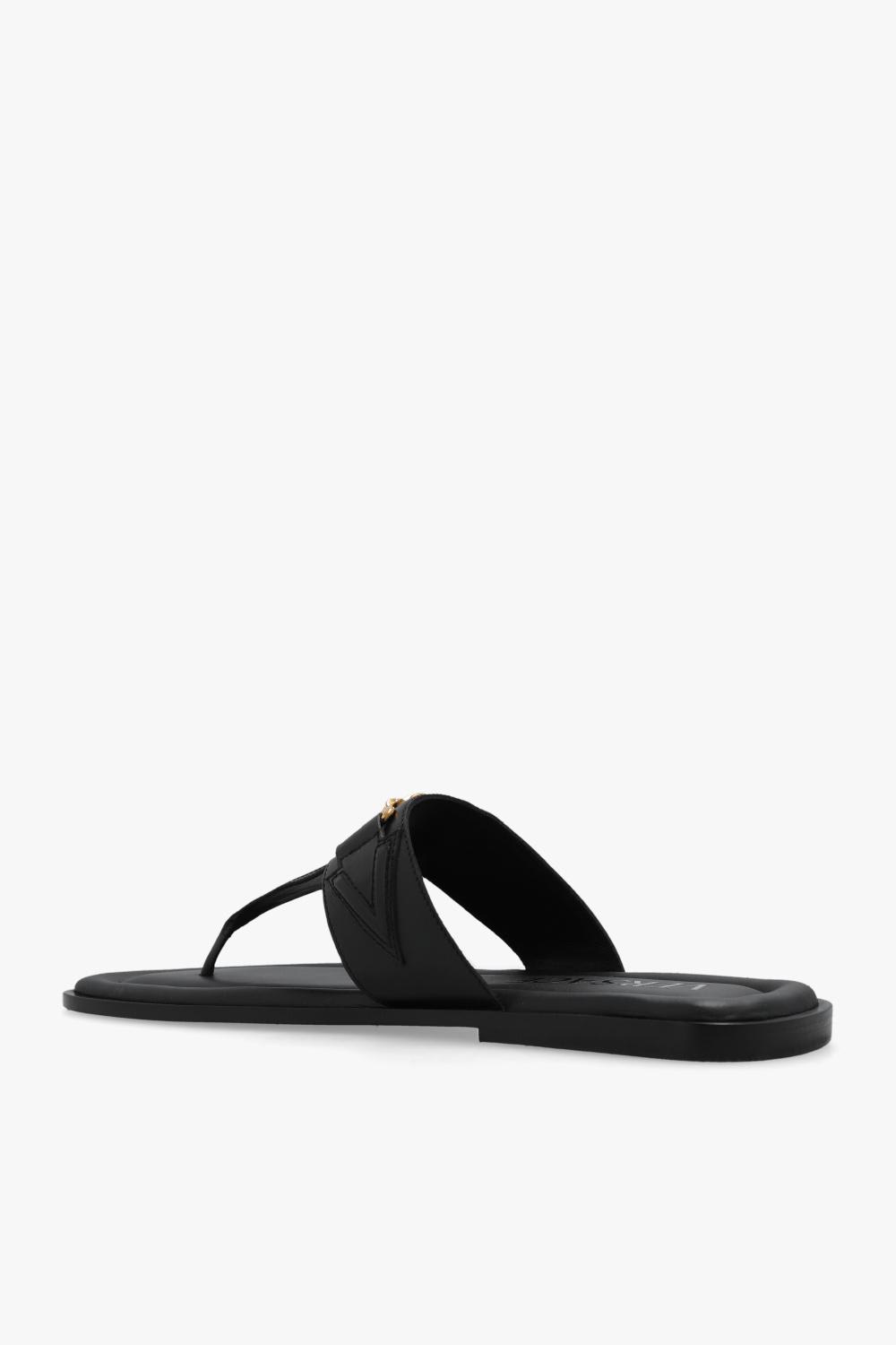 Shop Versace Leather Slides In Black