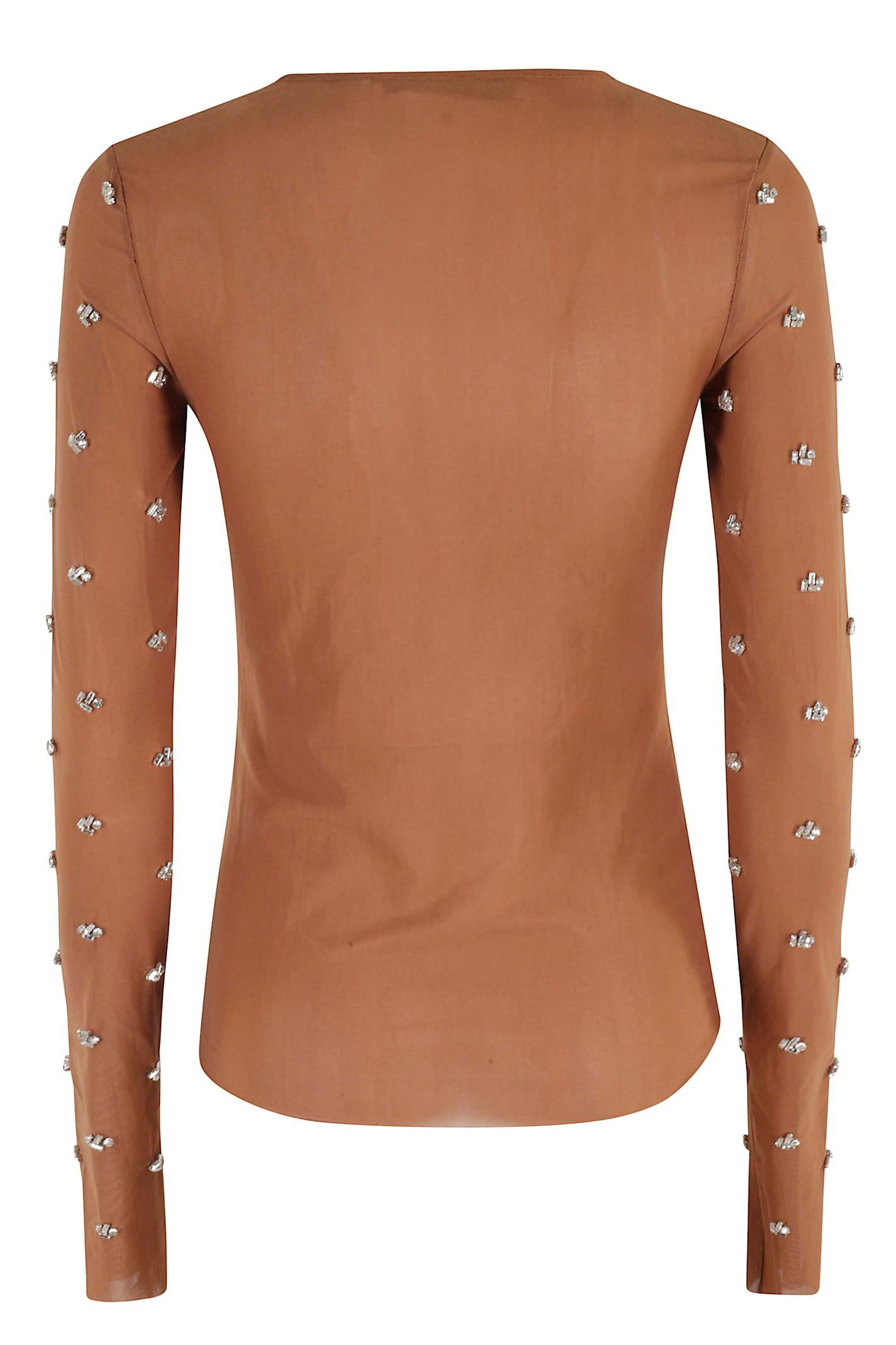 Tela Elegant Long-sleeved Sweater With Rhinestone Application In Brown