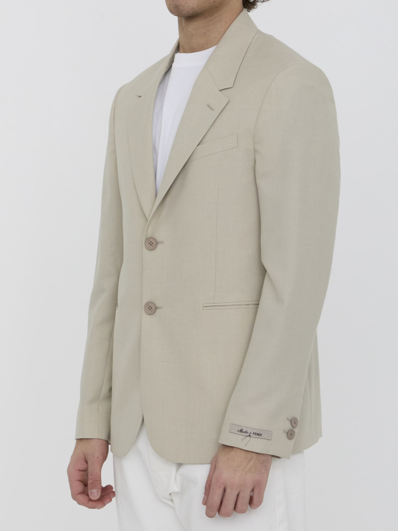 Shop Fendi Wool Jacket In Beige