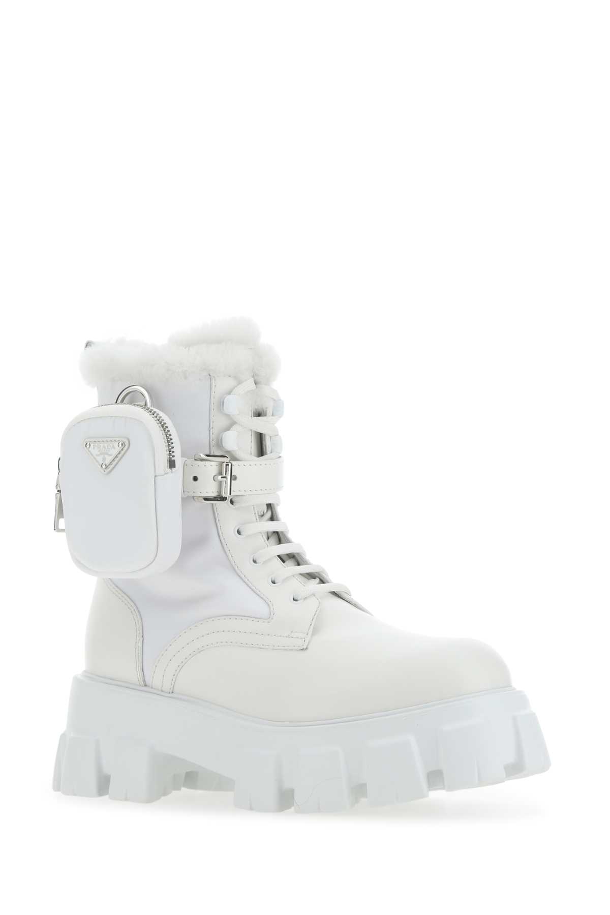 Shop Prada White Leather And Re-nylon Monolith Boots In F0009