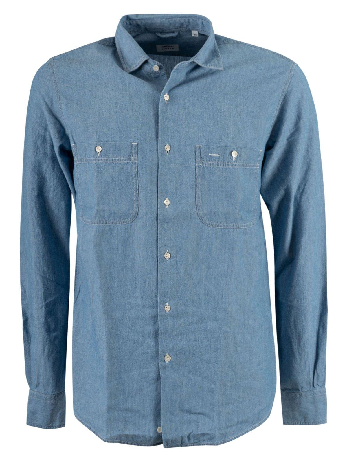 Shop Aspesi Denim Long-sleeved Shirt