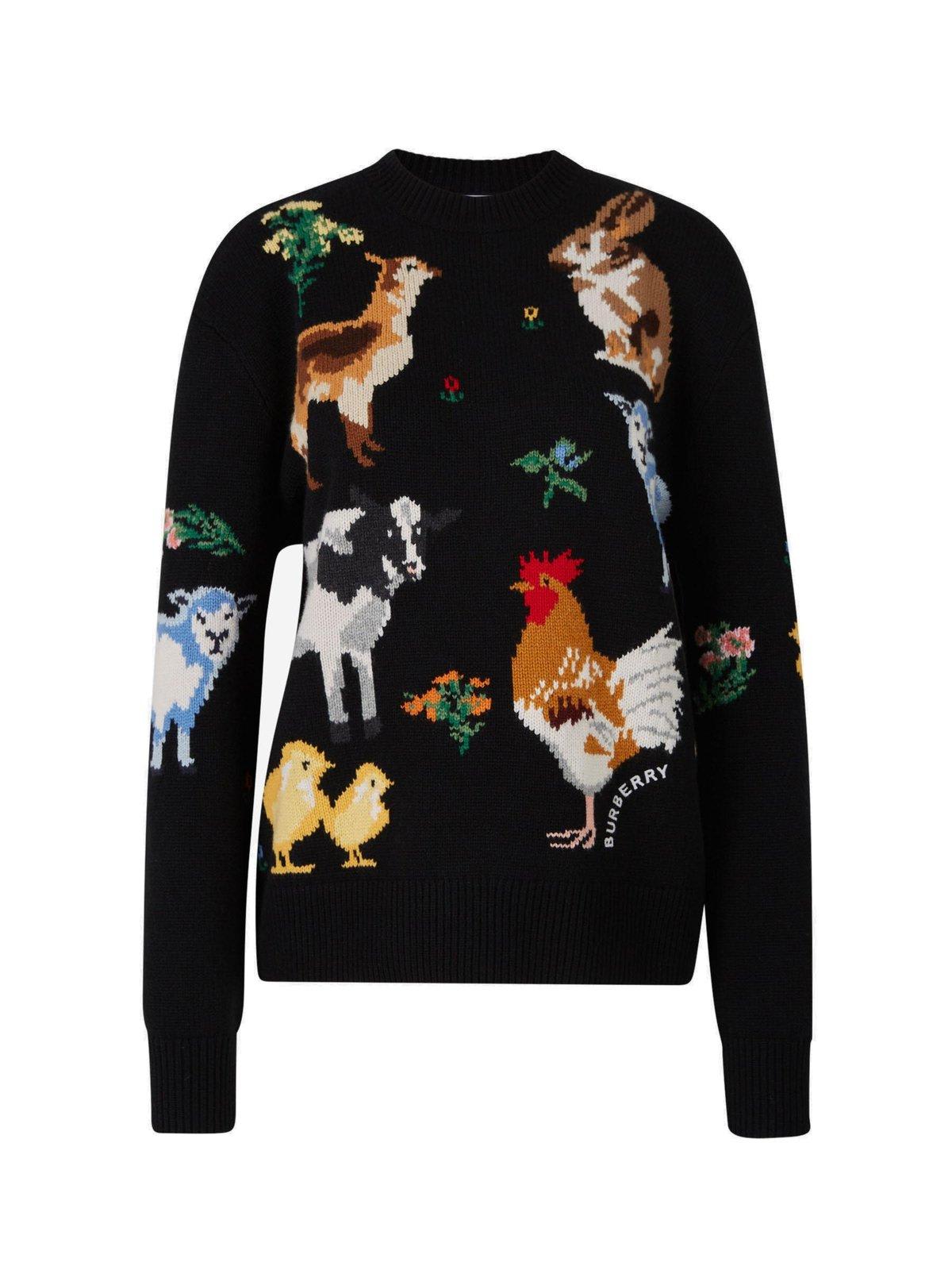 Burberry Animal Intarsia Crewneck Sweater