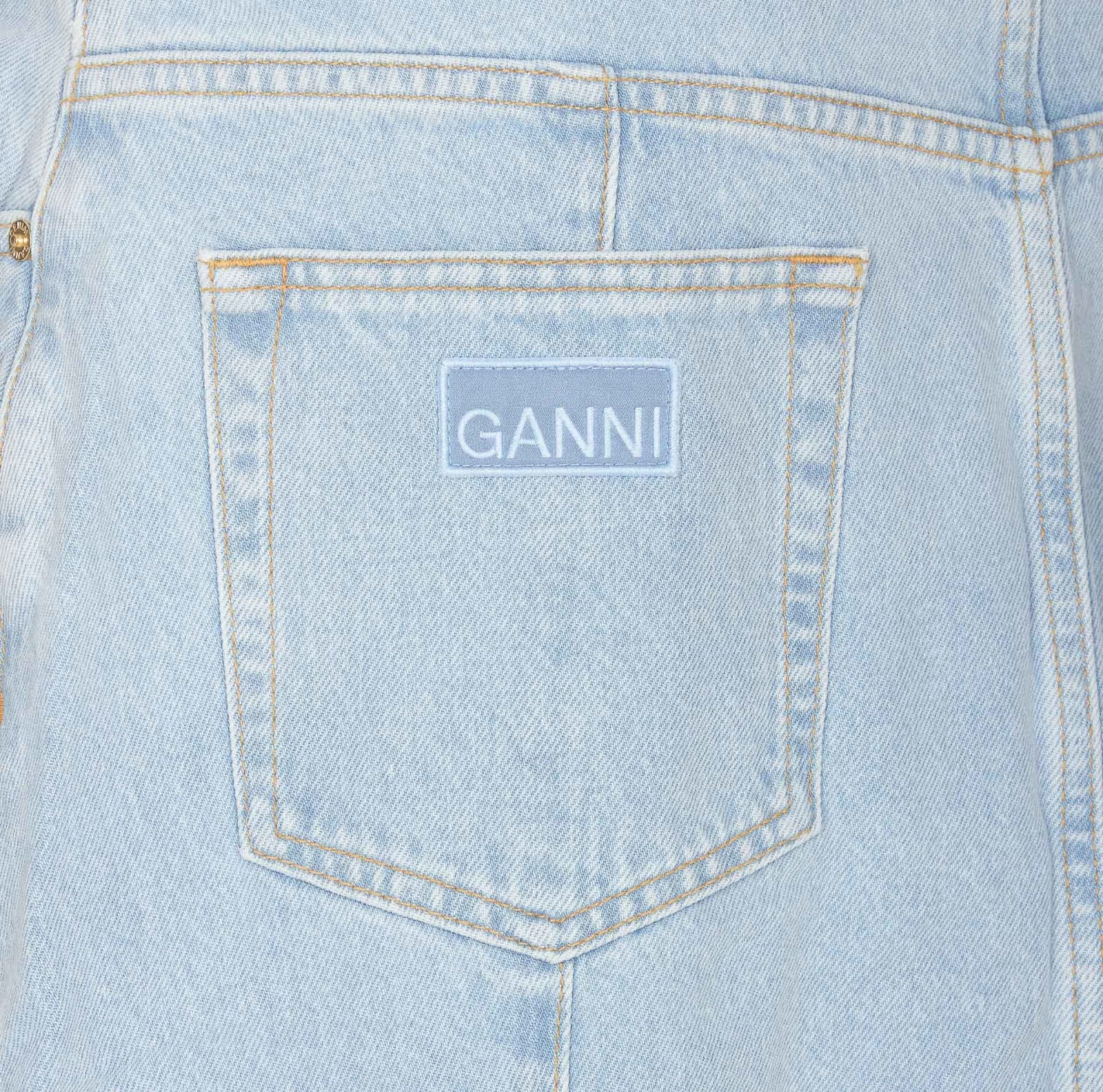 Shop Ganni Denim Midi Skirt In Stone Washed