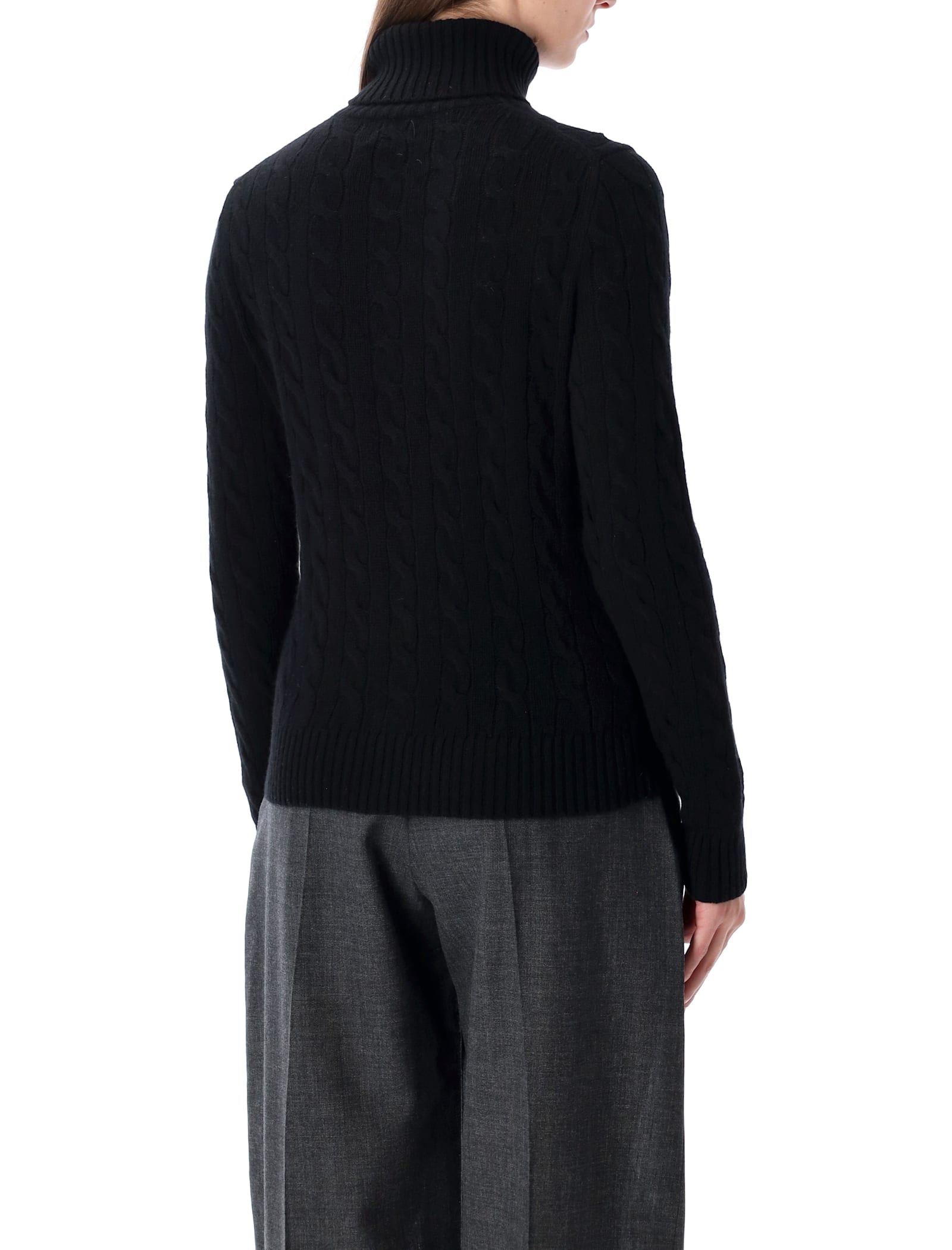 Polo Ralph Lauren Wool And Cashmere Cable-knit Turtleneck In Black