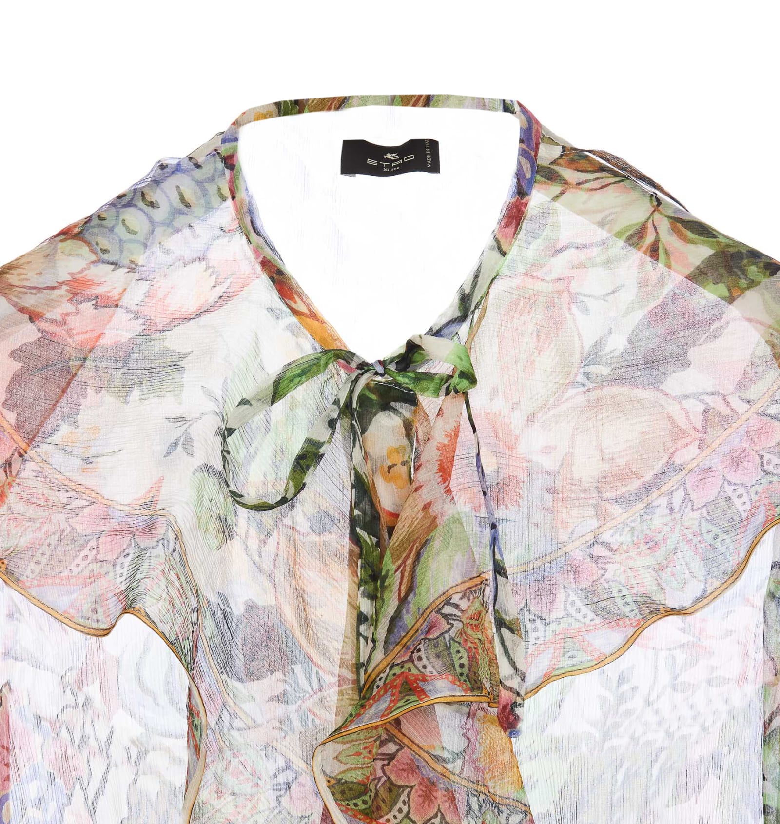 Shop Etro Silk Printed Shirt With Rouches In Multicolour
