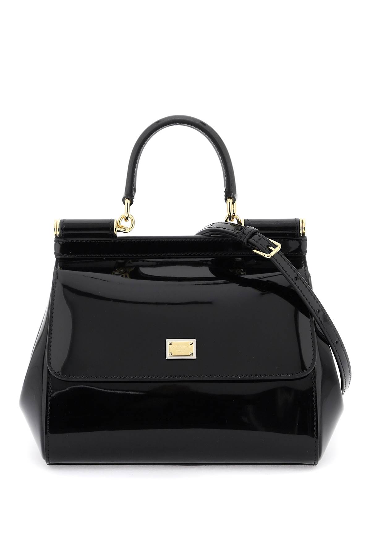 Dolce & Gabbana Patent Leather Sicily Handbag In Nero (black)