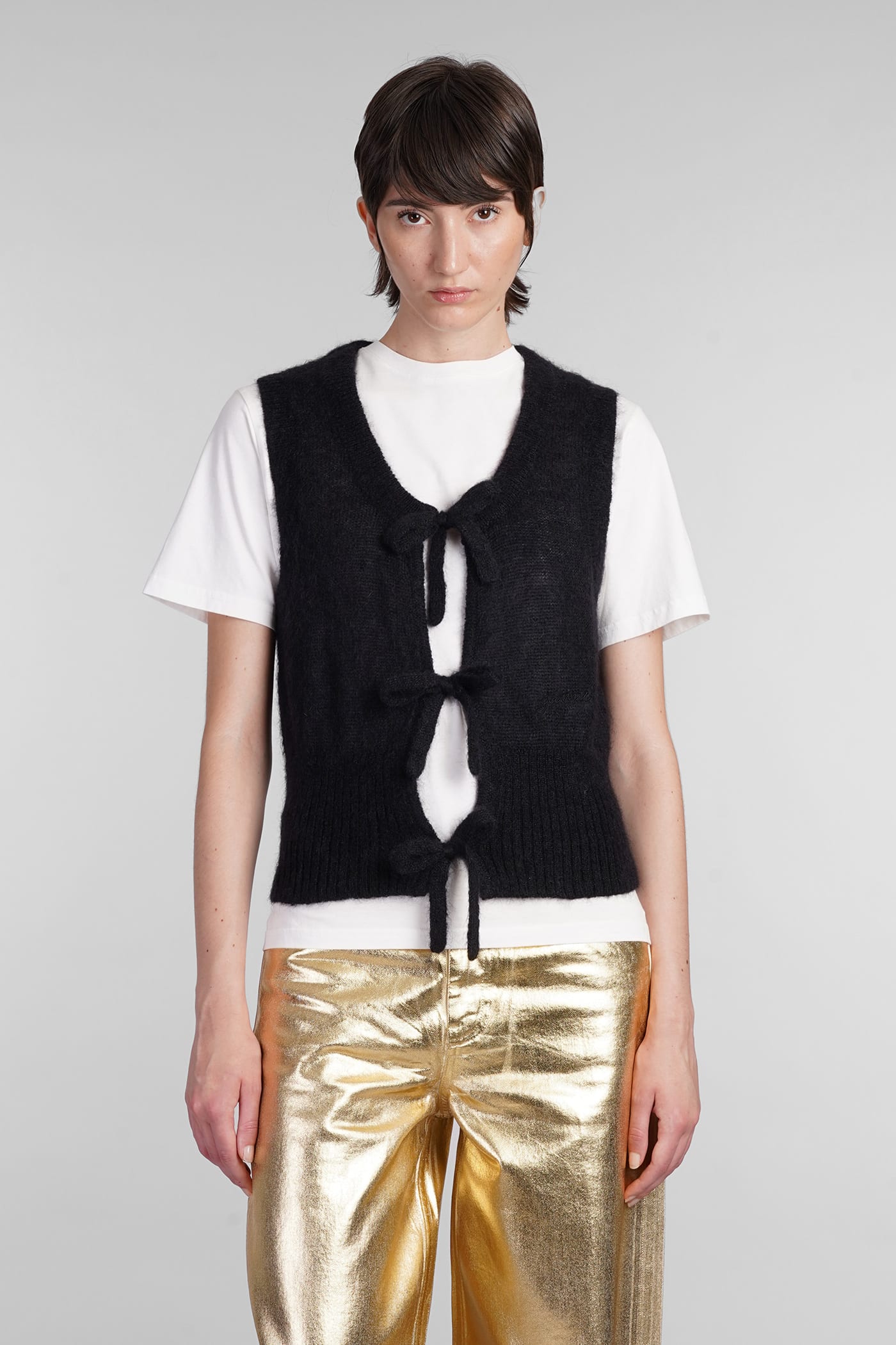 Shop Ganni Vest In Black Mohair