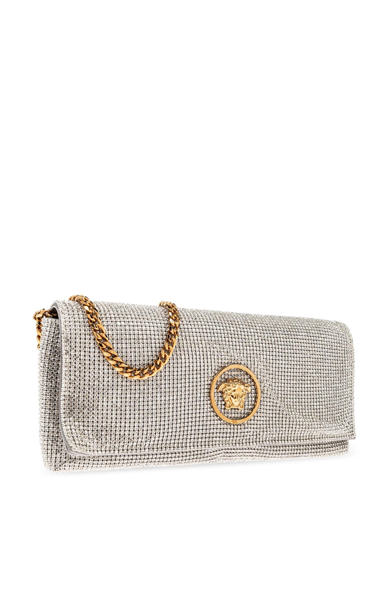 Versace Clutch With Shimmering Crystals In Silver