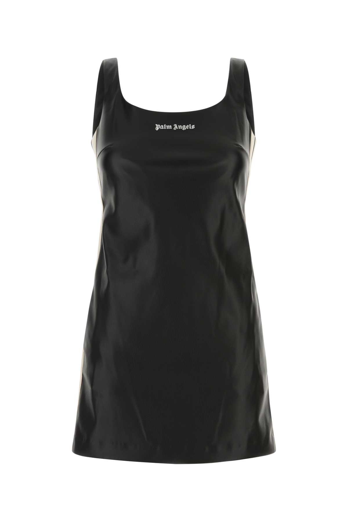 Shop Palm Angels Black Synthetic Leather Mini Dress In 1003