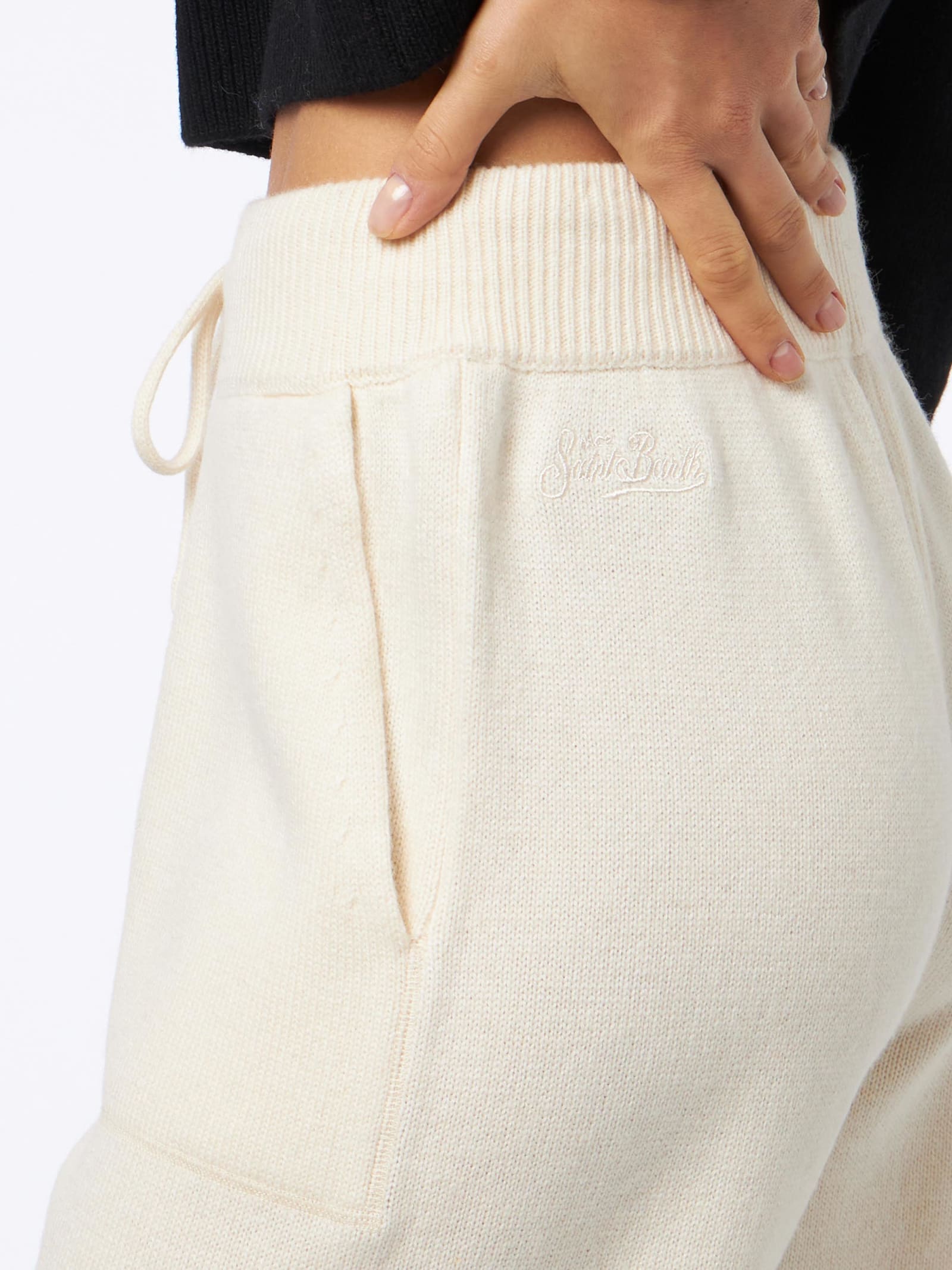 Mc2 Saint Barth Woman Knitted Off White Jogger Pants In White
