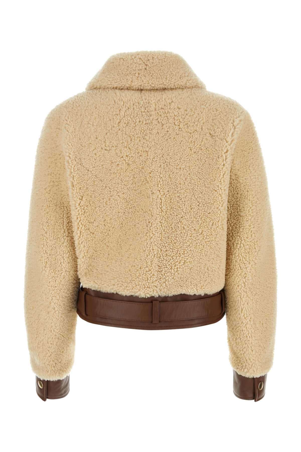 Chloé Sand Shearling Jacket In Whisperwhite