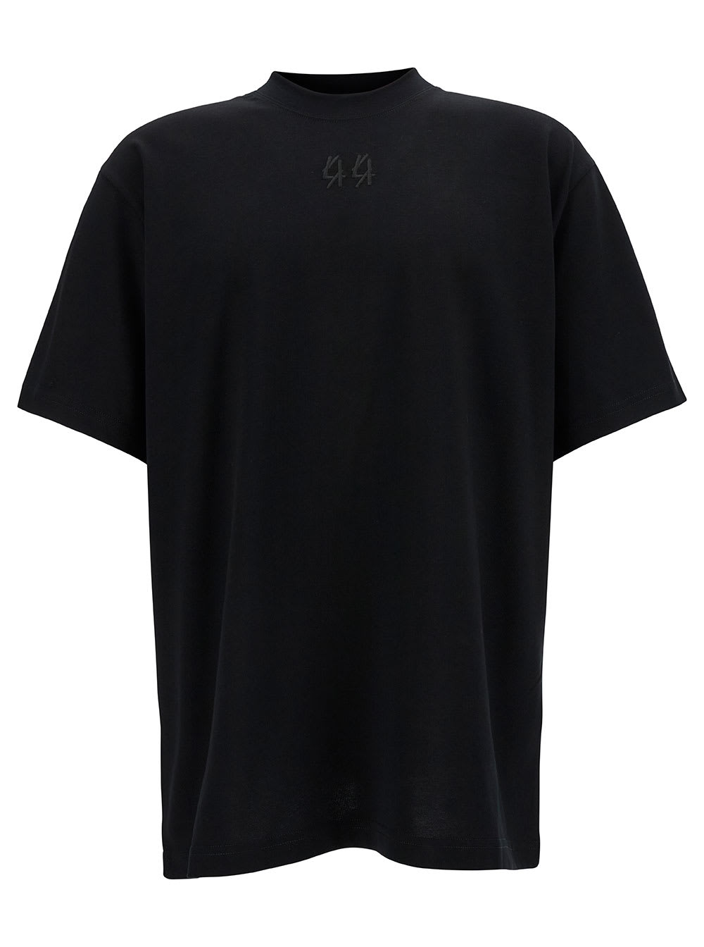 44 LABEL GROUP BLACK T-SHIRT WITH LOGO EMBROIDERY AND PRINT IN COTTON MAN