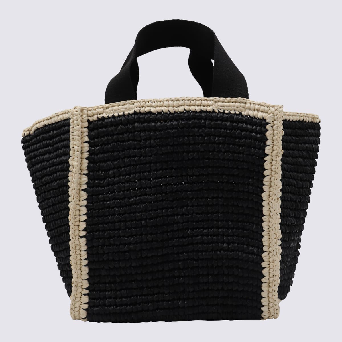 Shop Marni Black And White Raffia Tote Bag In Black/ivory/black