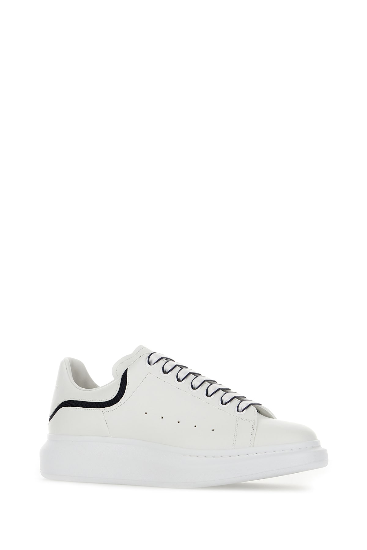 Shop Alexander Mcqueen White Leather Sneakers With White Heel In White Navy