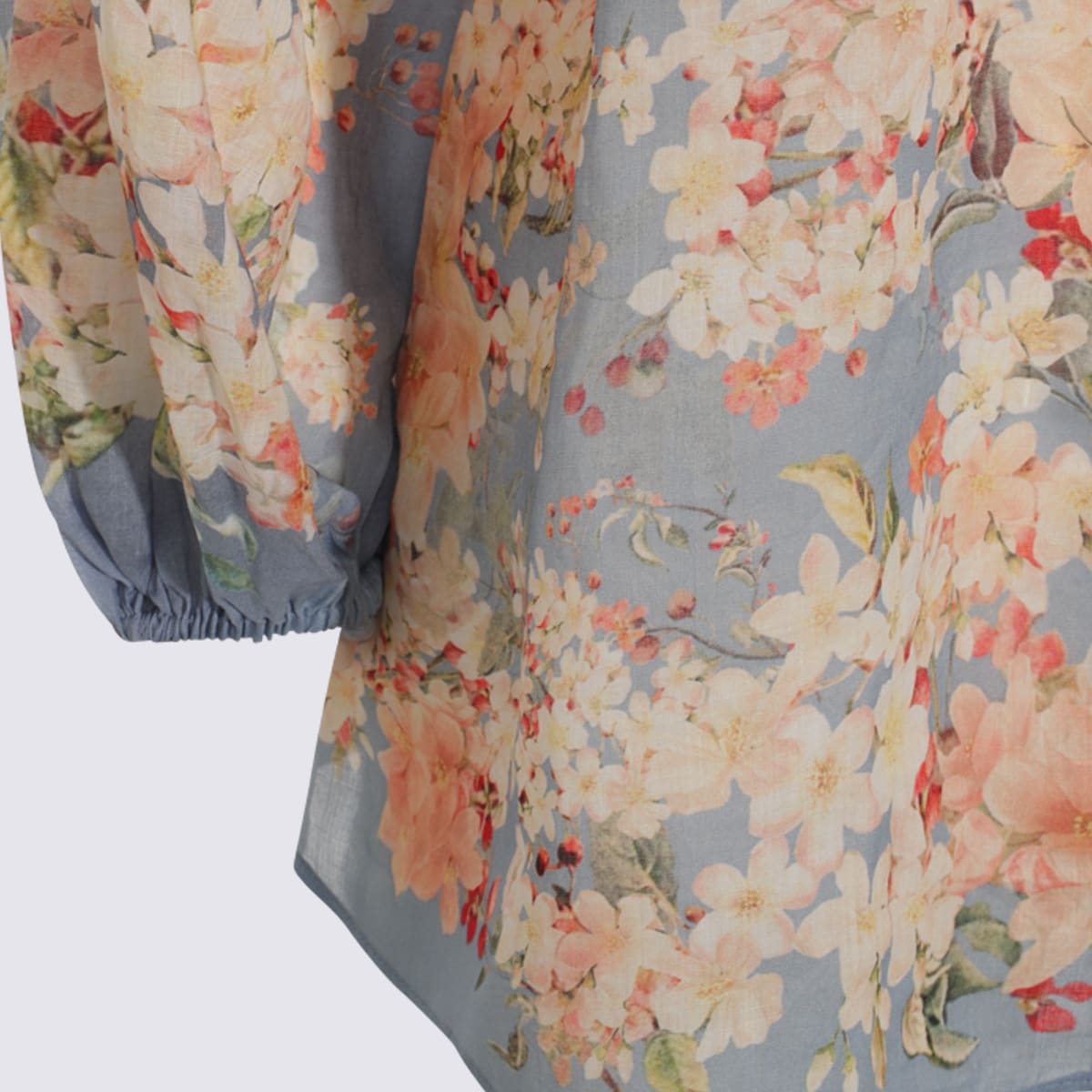 Zimmermann Cascadian Lace-trimmed Floral-print Ramie Blouse In Blue