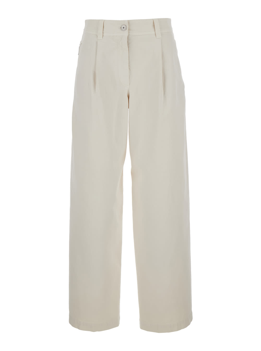White Baggy Jeans With Button Closure In Stretch Cotton Denim Woman