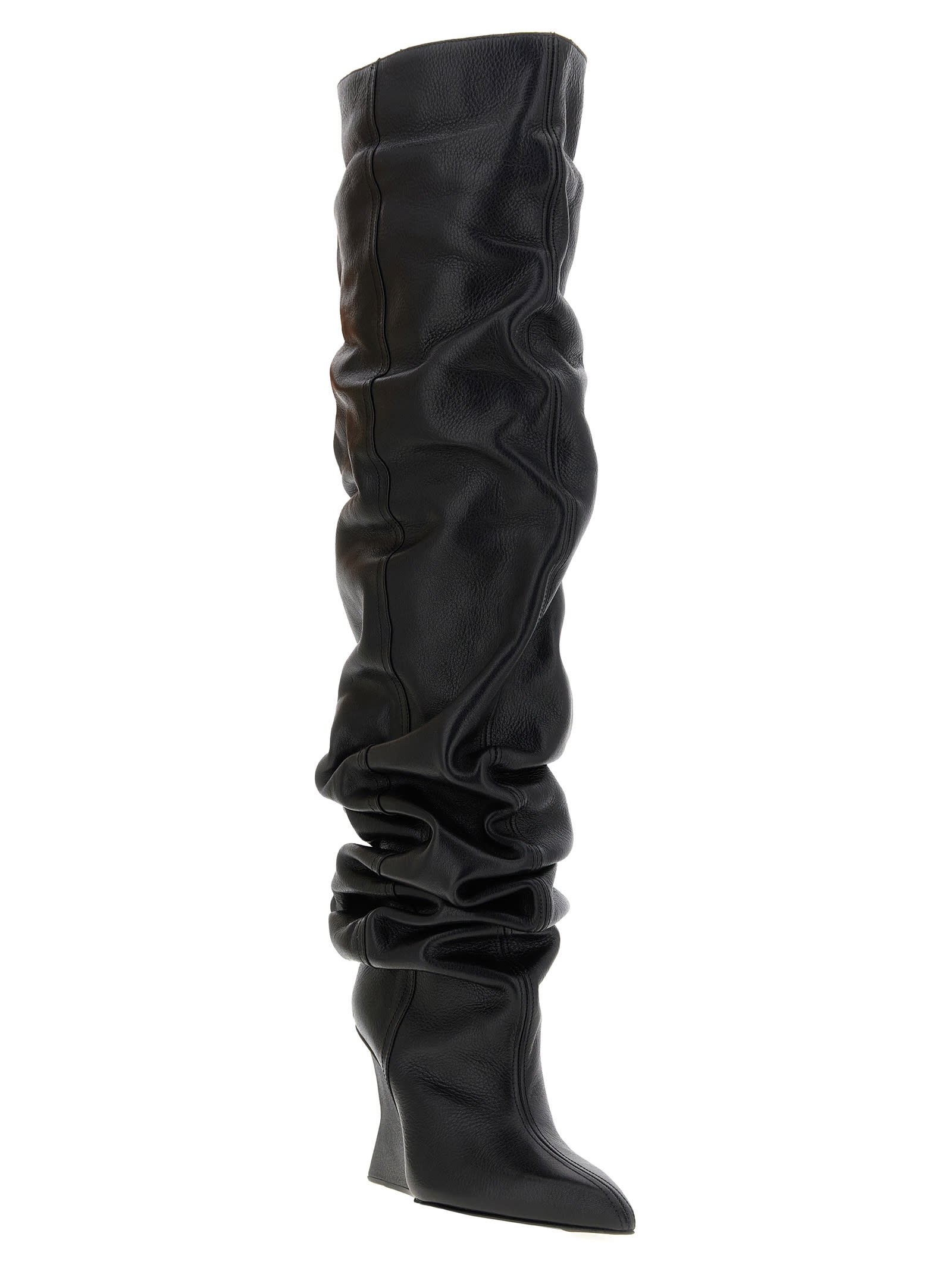 Balmain 95mm Calfskin Wedge Over-the-knee Boots In Black