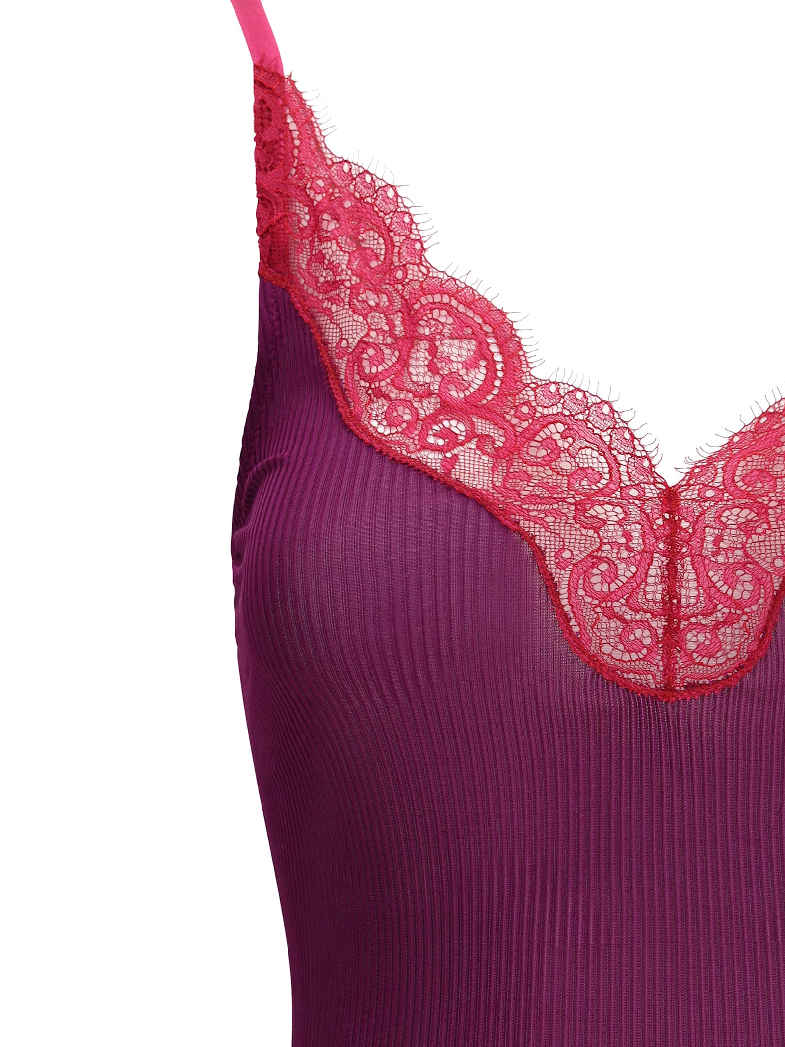 Saint Laurent Lace Tank Top In Ribbed Silk Jersey