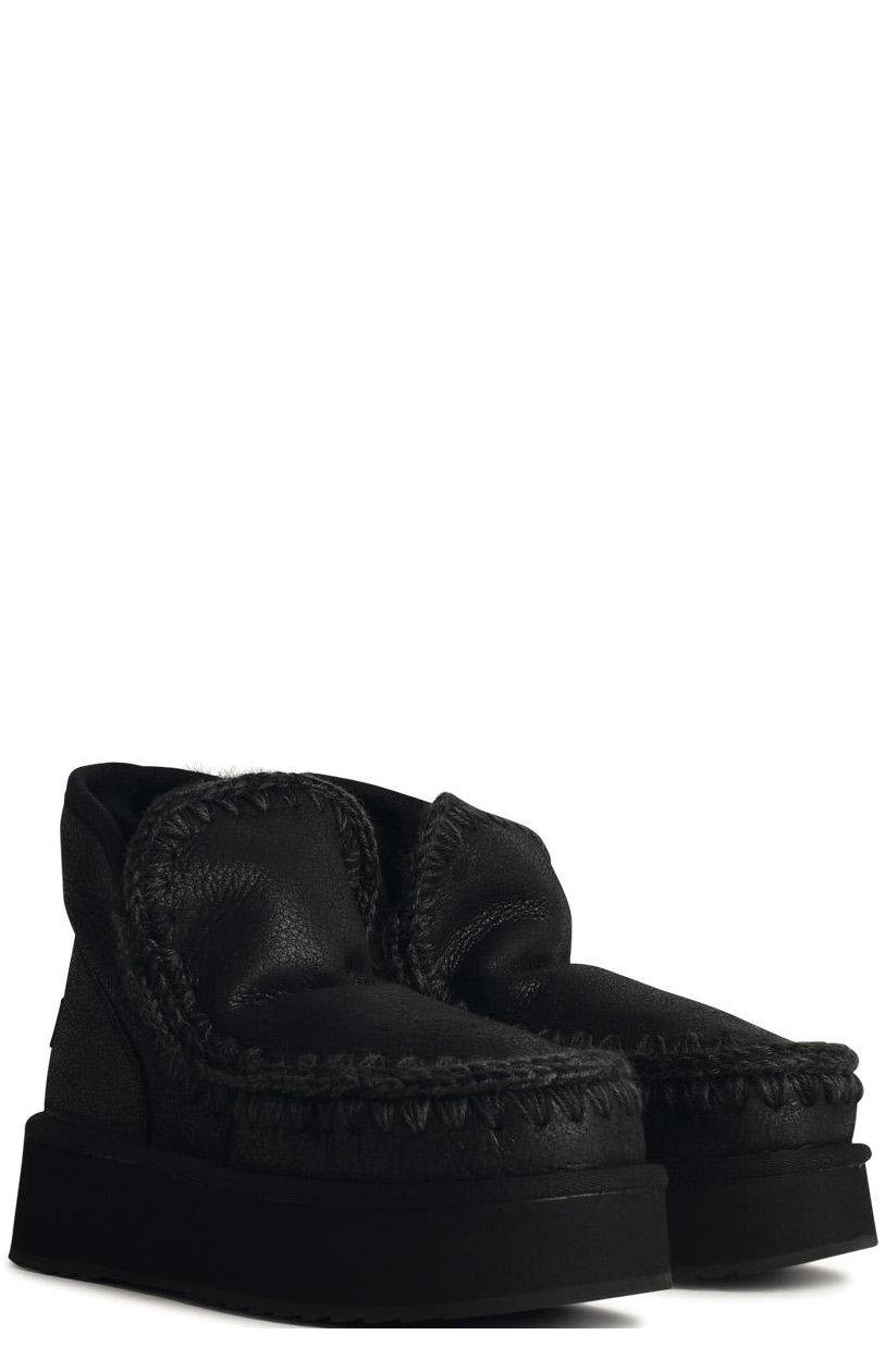 Mou Mini Eskimo Platform Boots With Crochet Stitch Detailing
